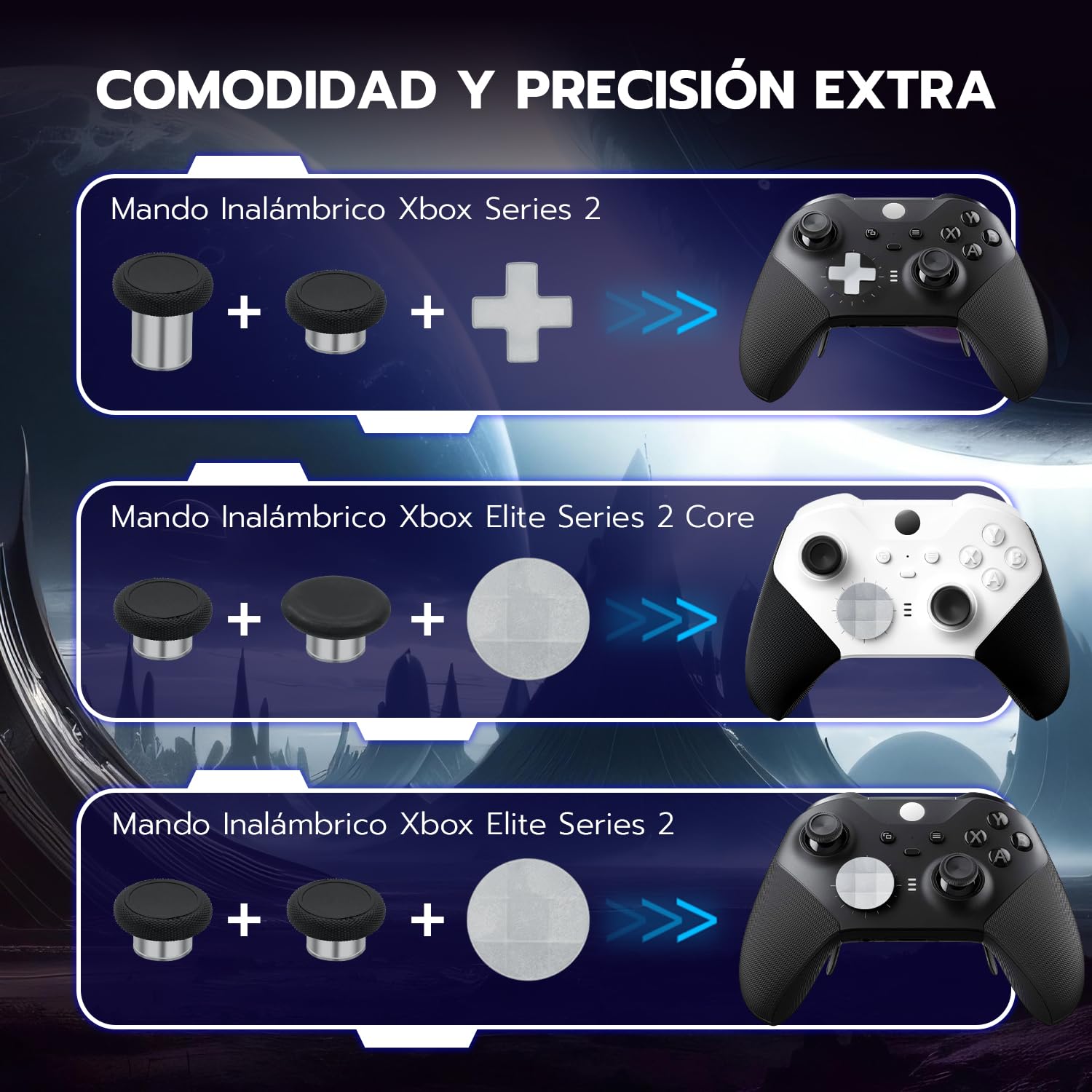 Mcbazel Kit 13 en 1 con Palancas de Metal para Xbox Elite Series 2, Kit de Reemplazo con Botones Magnéticos, 6 Palancas Magnéticas, 4 Paletas Traseras y 2 D-Pads para Xbox Elite Series 2, Plata