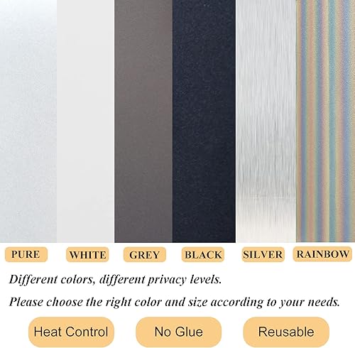 Miniatura 5 de LONGYONG Película de privacidad para ventana, vidrio esmerilado, adherencia estática, película opaca para ventana, bloqueo de calor UV, no adhesiva,