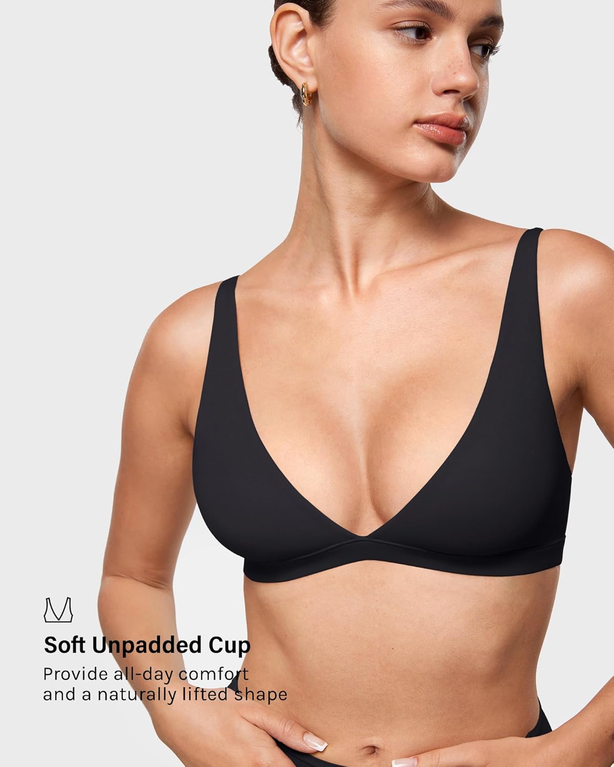 INLYRIC Women's Inbarely Soft Plunge Bralette - Deep V Unlined Triangle No Padding No Underwire Sexy Comfort Sleep Bra - Image 3