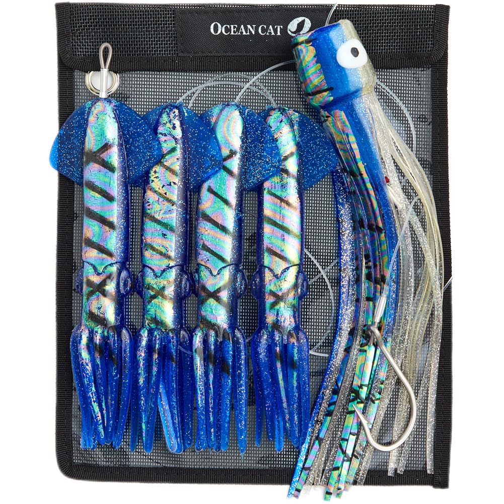 OCEAN CATChugger Chain Trolling Lure Saltwater Fishing Lure Bag with Circle Hook and Fishing Line Fully Rigged Chuggers for Wahoo Tuna Marlin Mahi Mahi