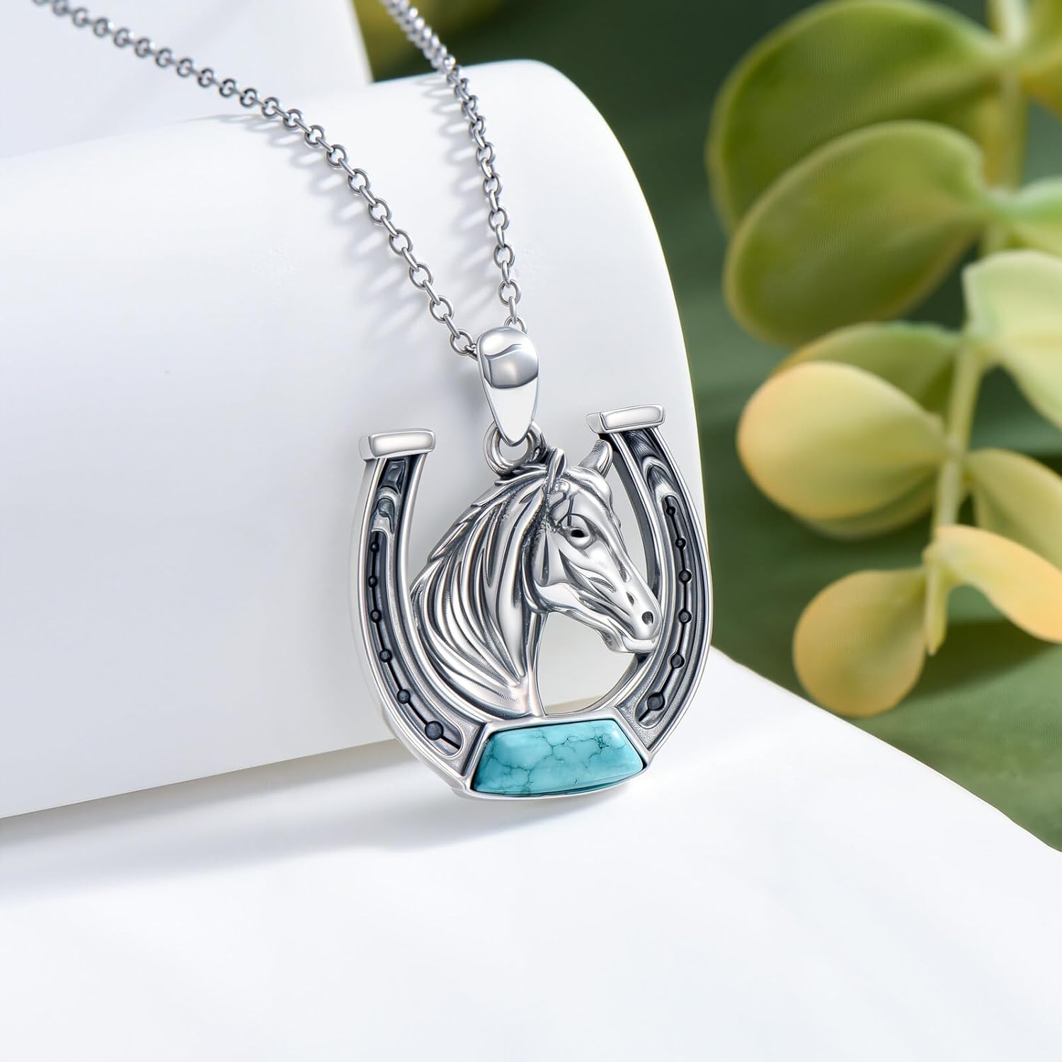 Horse Necklace 925 Sterling Silver Real Turquoise Lucky Horseshoe Pendant Jewelry Gifts for Women - Image 2