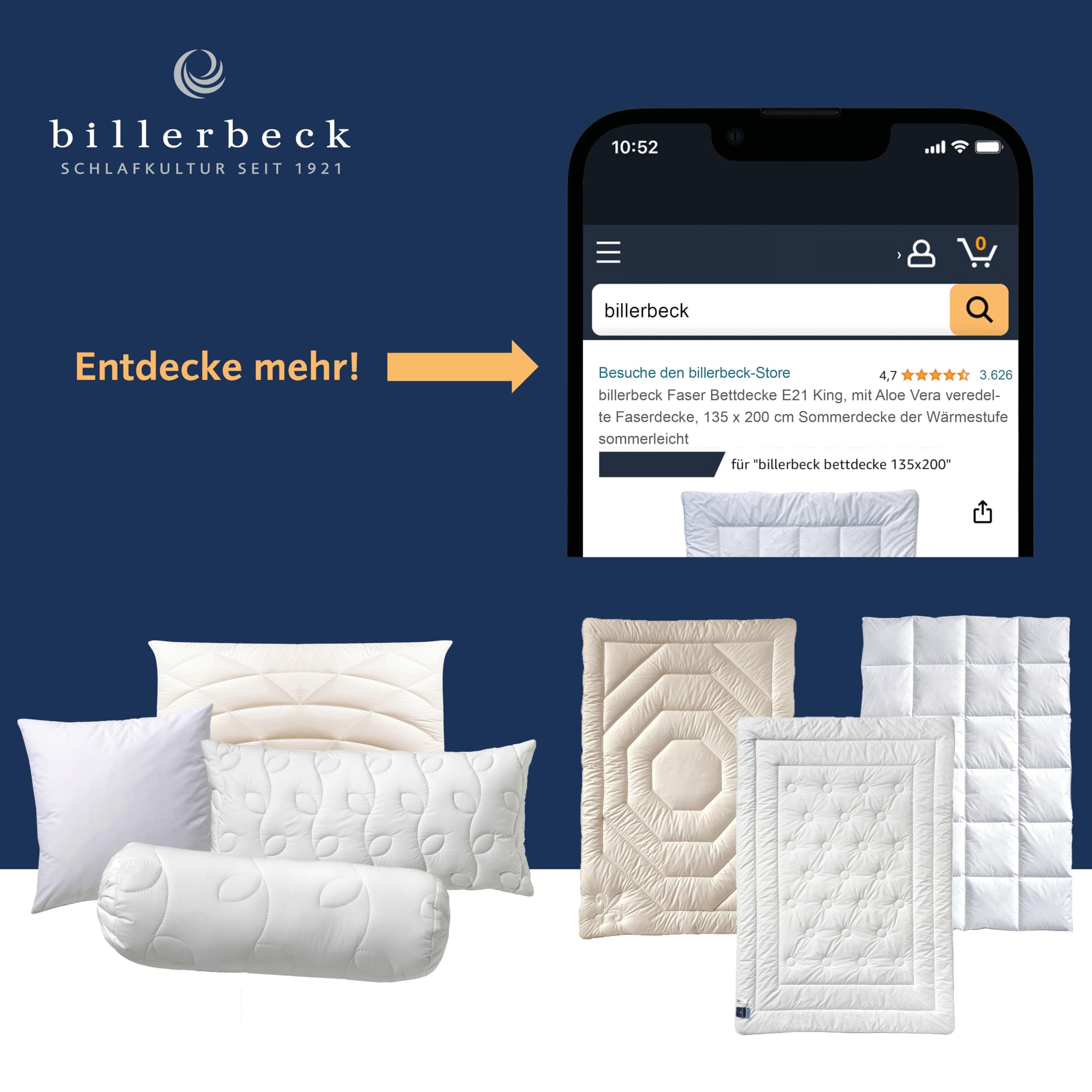 billerbeck Bettdecke Simone Superlight - Seidenbettdecke – 135 x 200 cm – Sommerdecke, kühlende Bettdecke, leichte Sommerdecke – 100 % Baumwoll-Bezug, Weiß
