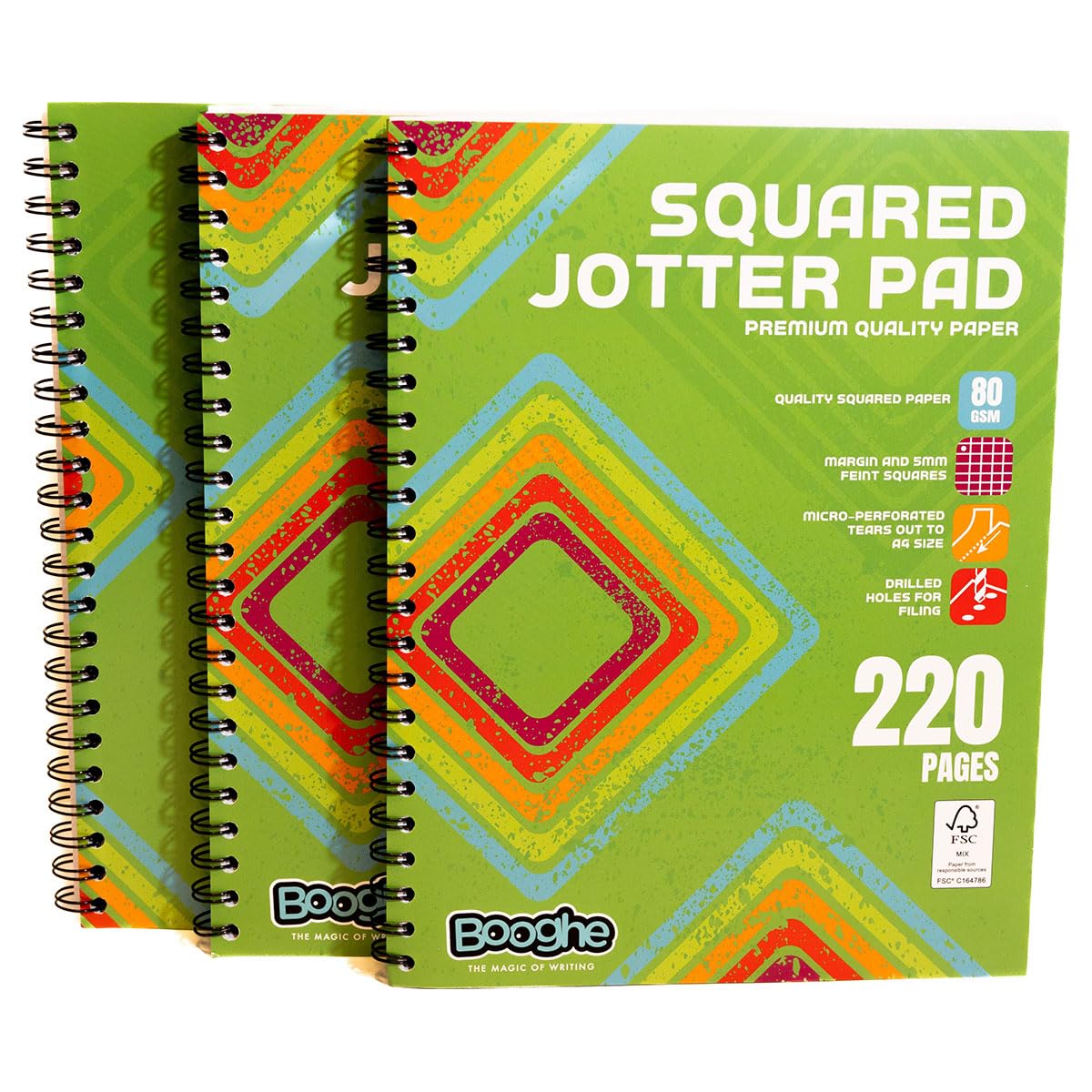 Jotta-Notizblock, A4, kariert, Spiralbindung, mit hochwertigem Schreibpapier, 220 Seiten, hochwertiges weißes 80 g/m² kariertes Papier, 4-Loch-Ränder und perforierte Kanten, ideal für