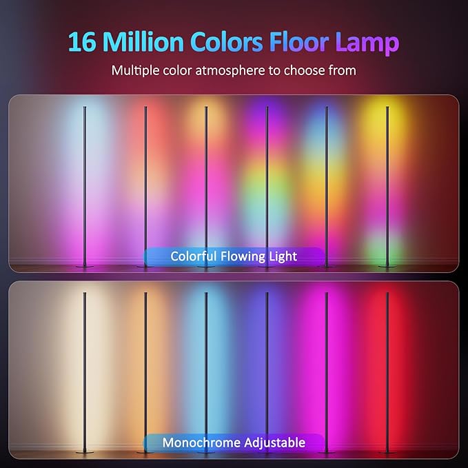 velted Corner Floor Lamp, Smart Dual LED Corner Lamp with APP and Remote Control, RGB+ICW Ambient Lighting Music Sync &16 Million Colors, 55" Standing Lamps for Living Room Gaming Bedroom (1 Pair) photo 3