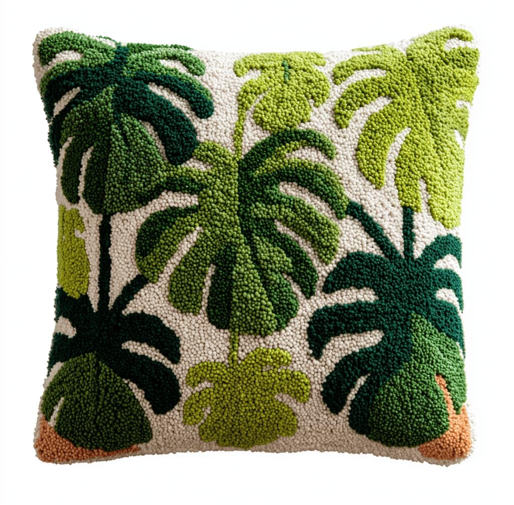 Latch Hook Cushion Kit,Leaves DIY Throw Pillow Cover 43X43Cm