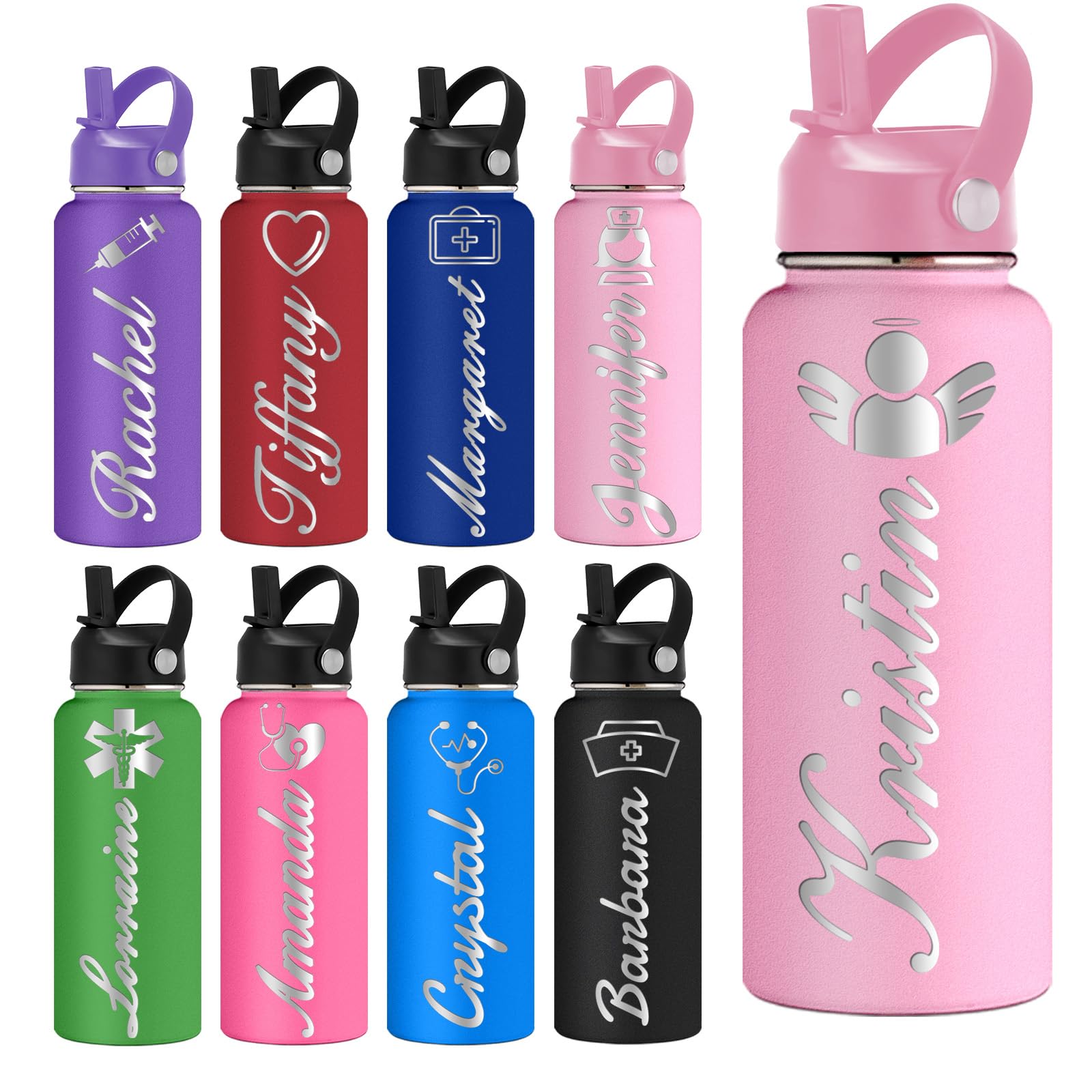 Personalized Water Bottles Custom Water Bottle with Name 12 18 24 32 40oz Customized Stainless Steel Insulated Water Bottles with Engraved Name for Man Woman School Toddler Kid Sports Gift