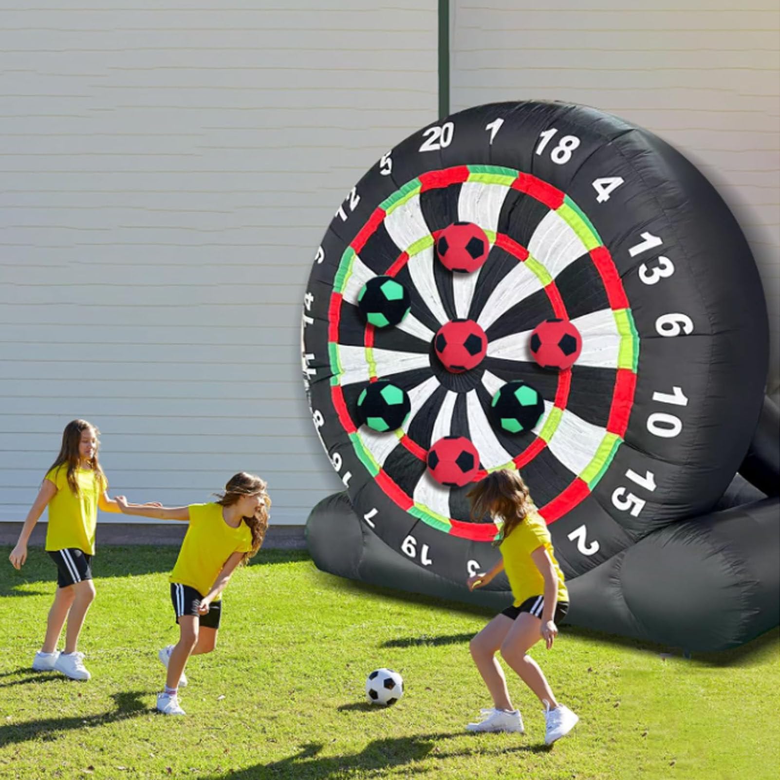 Riesige aufblasbare Fußball-Dartscheibe mit 8 Bällen, Kickball-Dartscheibe, aufblasbare Fußball-Darts mit 350-W-Gebläse und Luftpumpe für Outdoor-Garten, Fitnessstudio, Camp, Sportspiele A-4M/13FT