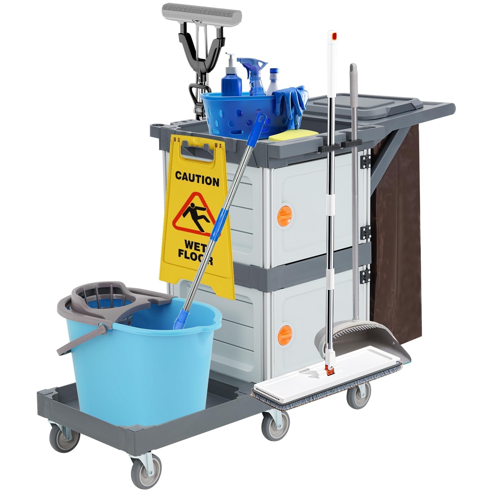Snapklik.com : Cleaning Carts On Wheels - 3-Shelf Janitorial Cart