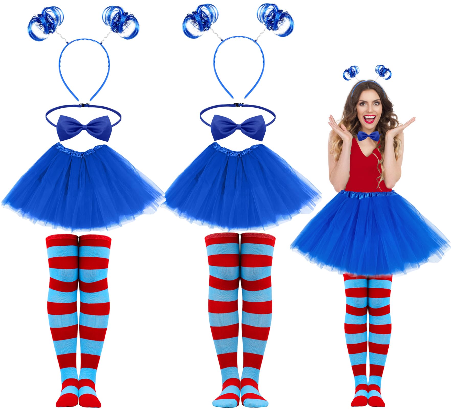 AIHSUMC Halloween Costume Accessories Include Womens Tulle Tutu Headband Bow Ties Stretchy Striped Socks for Adults Cosplay