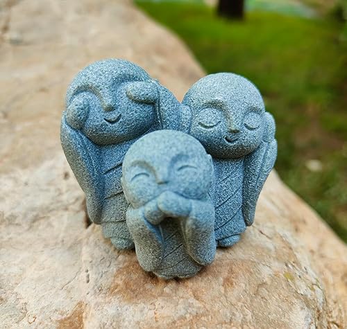 Miniatura 3 de livelyfish Acuario japonés Estatua de monje Estatuas de Buda Zen Escultura de arenisca asiática para riqueza Buena suerte Decoración de pecera para