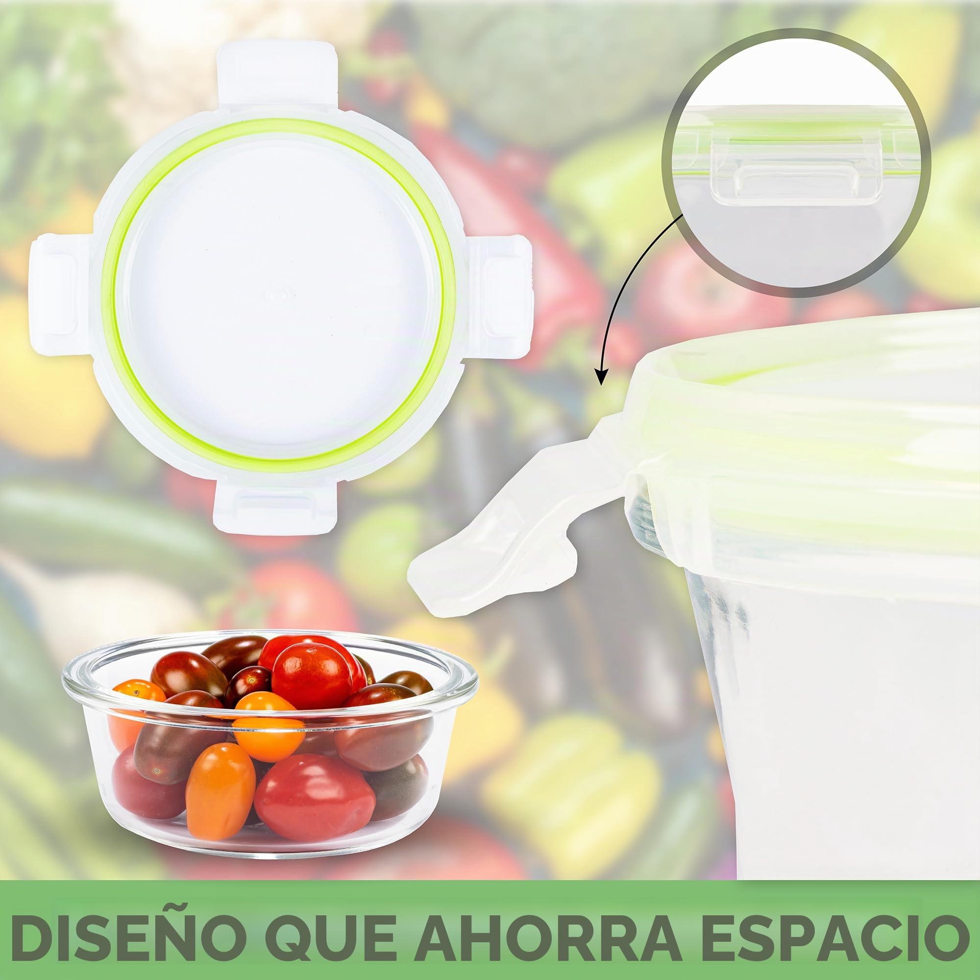 Recipientes de cristal para alimentos Hermeticos Con Tapa - Tapers Para Comida Hermetico, Ahorro De Espacio Recipientes Para Alimentos Para Microondas, Horno Y Congelador (Pack 9, Verde)