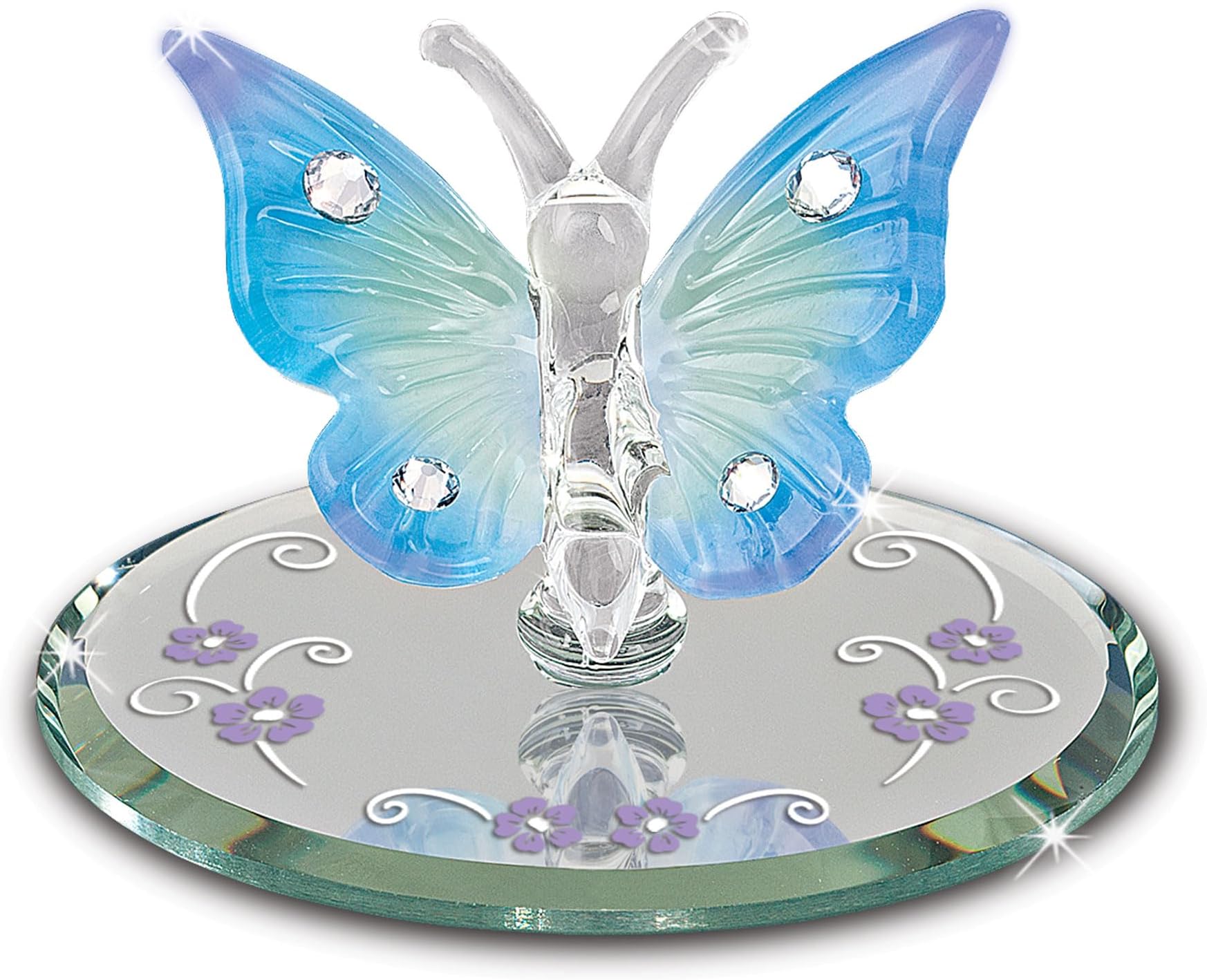 Glass Baron Blue Butterfly Crystal Figurine, Mini Glass Butterfly with Austrian Crystal Accents, Decorative Butterfly Figure for Home Décor or Gift