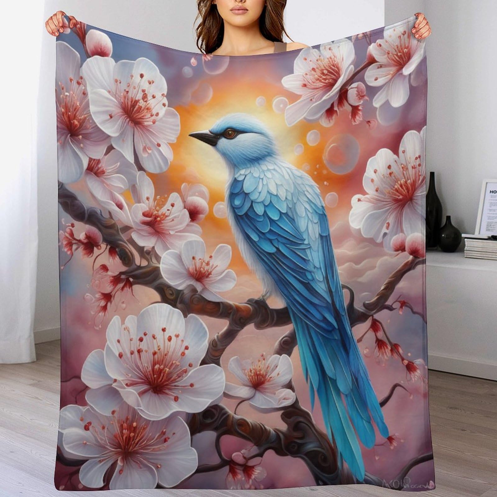 Couverture polaire oiseau en flannel douce pour lit et canapé 130x150cm