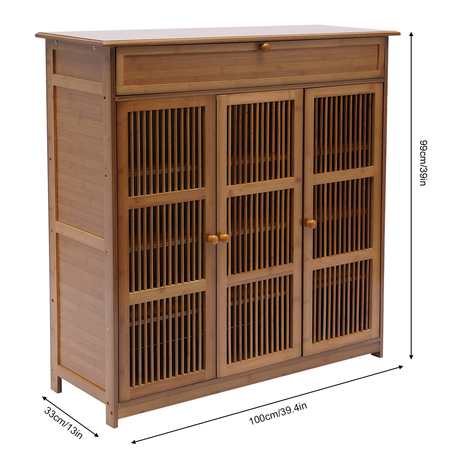 Scarpiera in bambù con cassetto e Ampio Piano Superiore, 5 Ripiani in bambù con Porta, Organizer per Scarpe per 20-25 Paia, Ingresso, corridoio, Soggiorno, Camera da Letto