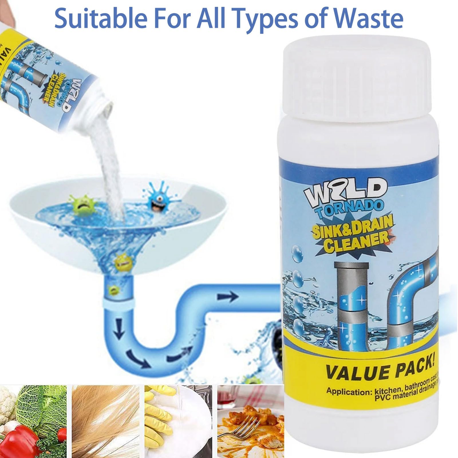 Detergente per tubi di scarico, Fuido per Scarichi e Lavandini, Stura Lavandini e Scarichir, Sgorgante Professionale, Disgorgante Professionale Forte, Rimuove capelli, Grasso e Residui di Sapone