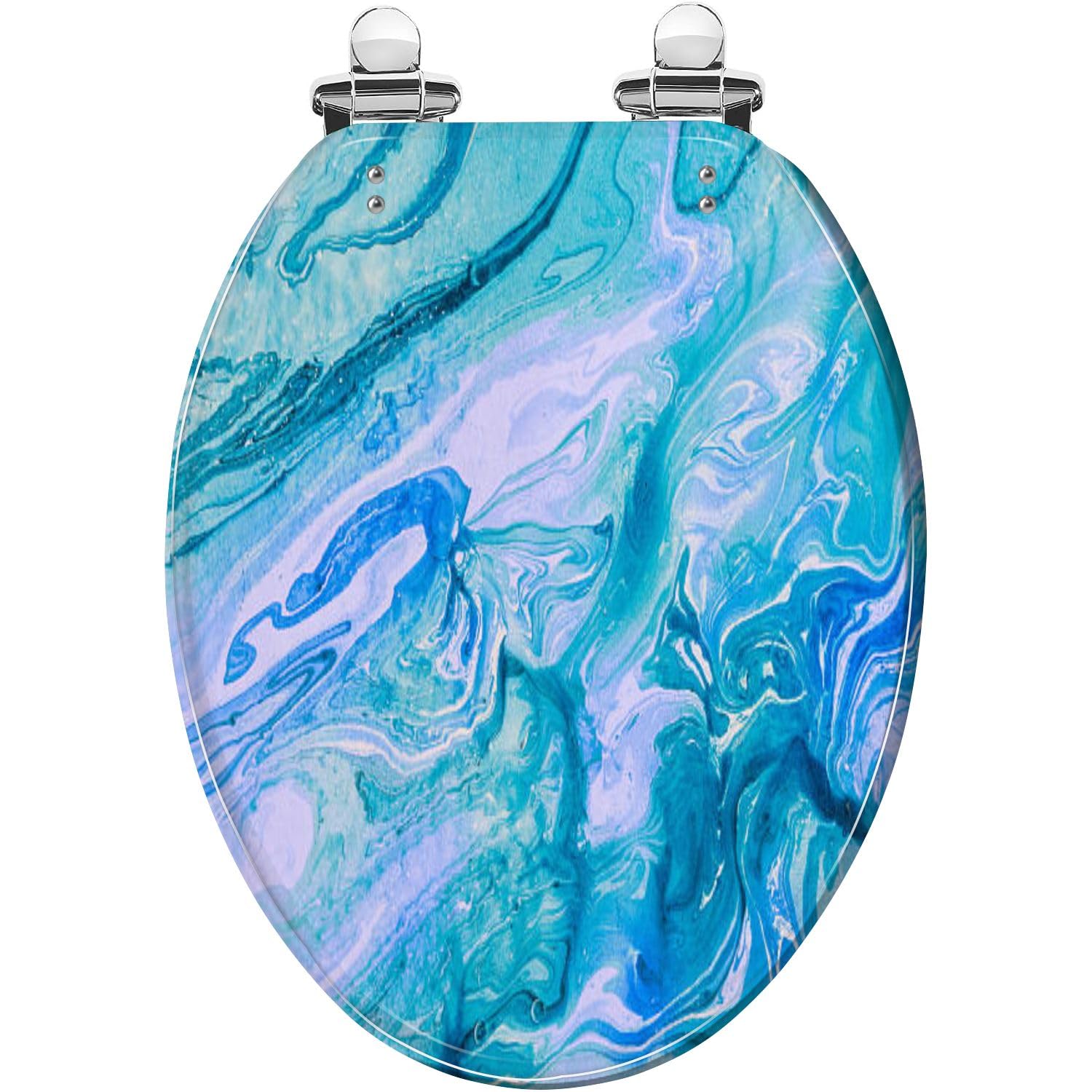 Elongated Toilet Seat Blue violet texture Creative background abstract oil painted Resin Toilet Seat with Quietly Close Quick Release Hinges Decorative Toilet Seat with Cover Easy to Install