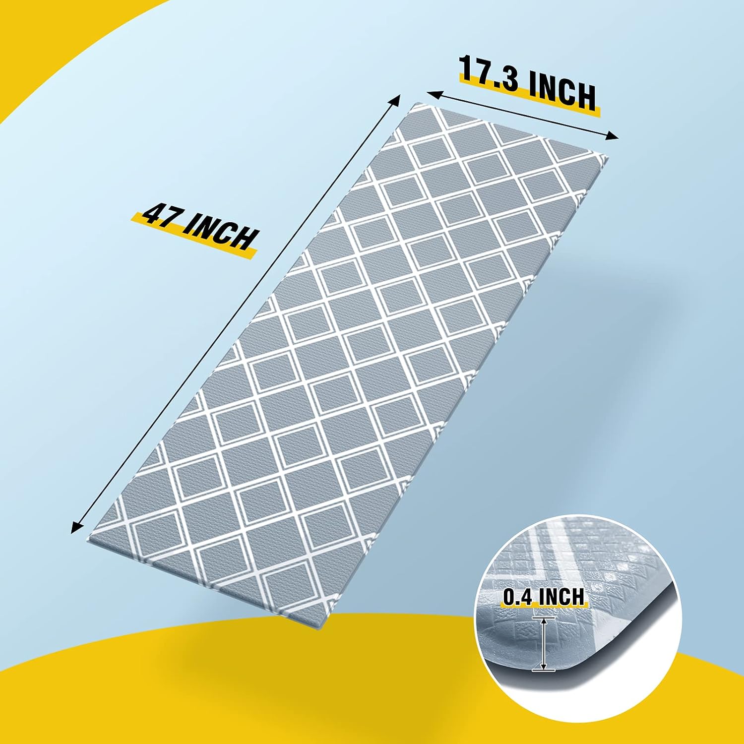 Kitsure Kitchen Mat , Waterproof & Non-Slip Kitchen Rug, 17.3''×47'', Anti-Fatigue Mat for Kitchen Floor, Office & Laundry, Durable Resilient Kitchen Mat with Stylish Design , Gray