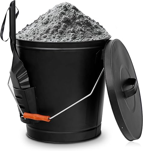 Nouva Cubo de cenizas de 5.15 galones con tapa y pala, cubo de carbón de metal galvanizado para chimenea, hoguera, estufa de leña, parrilla, hogar,