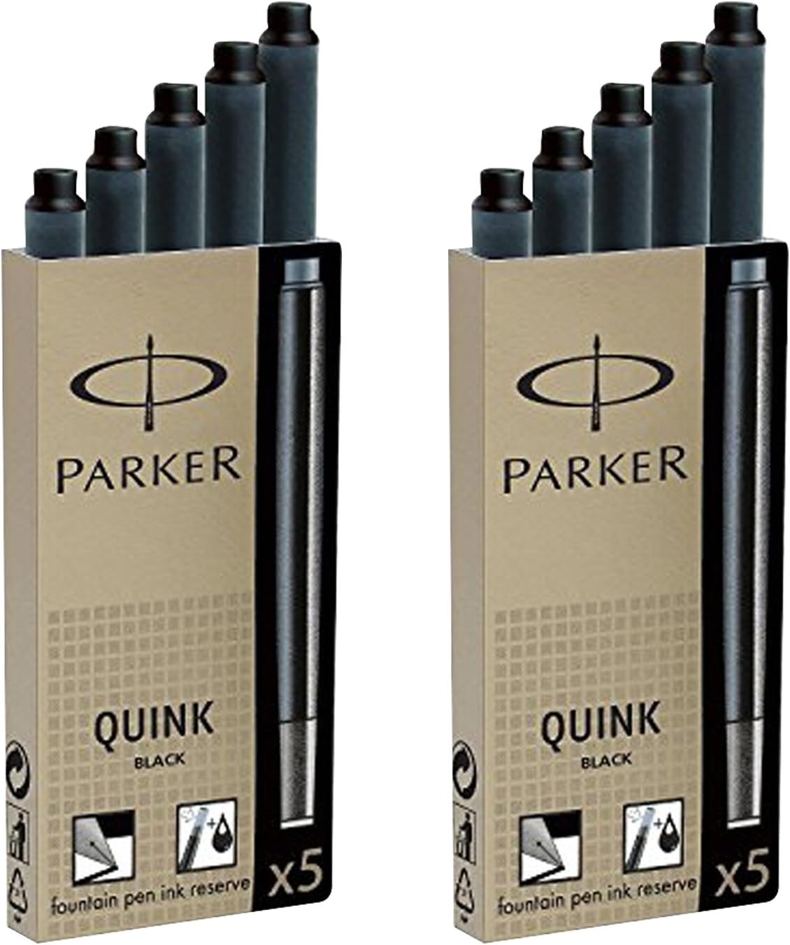 Parker Quink Permanent Ink Fountain Pen Refill Cartridges, 10 Black Ink Refills (3011031PP)