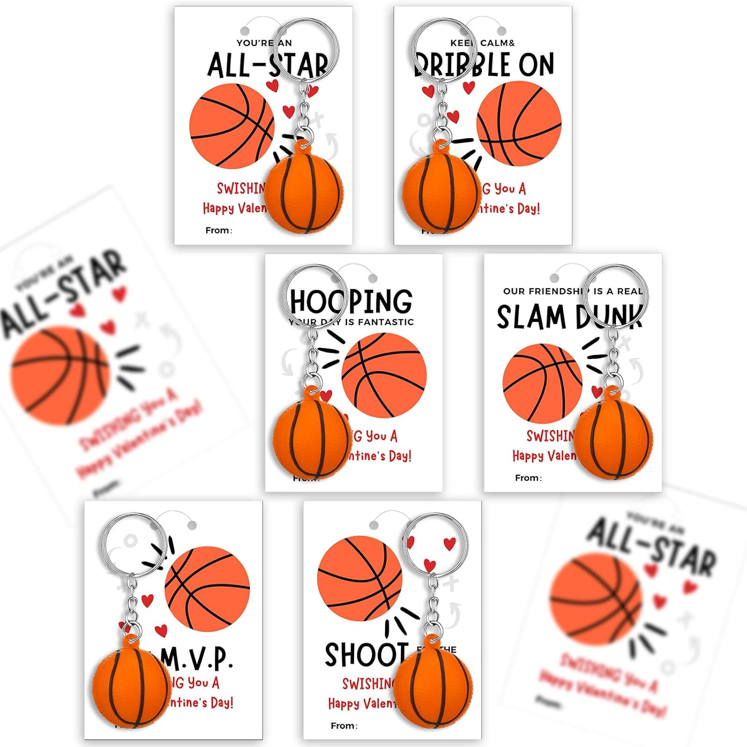 Ceenna 30 Pack Basketball Valentines Day Cards Gifts for Kids School, Sports Valentines for Boys Basketball Keychains with Exchange Cards for Boys Girls Classroom Party Favors Goodie Bag Stuffers