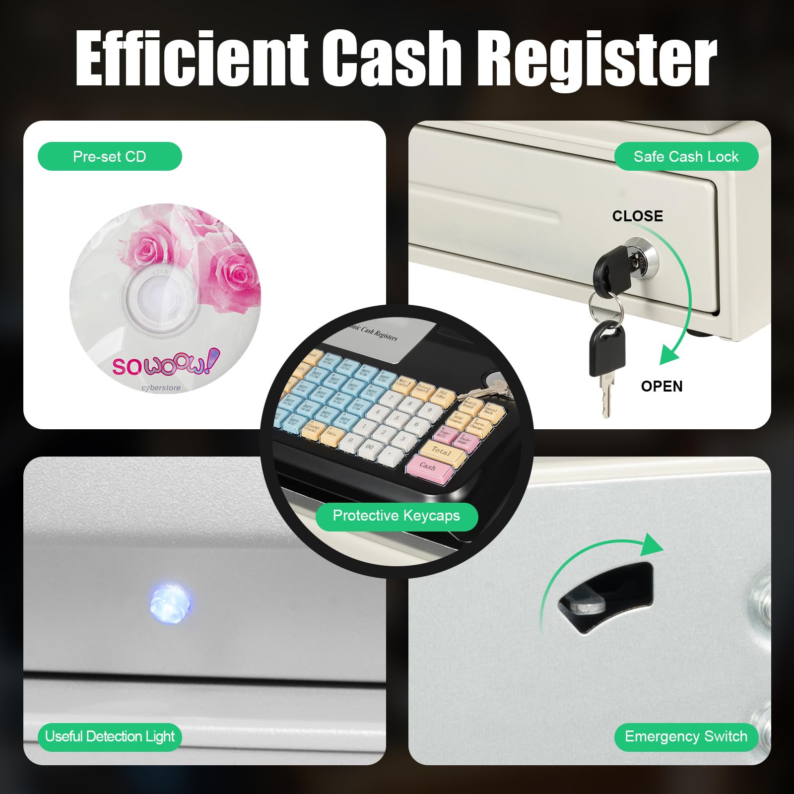 Caisse électronique (système anglais) 48 touches avec 4 pièces de monnaie et 4 compartiments à billets, caisse enregistreuse pour restaurants et supermarchés