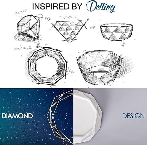 Miniatura 2 de DELLING Juego de 4 cuencos geométricos para cereales de 22 onzas y 6.5 pulgadas, juego de 6 platos para aperitivos