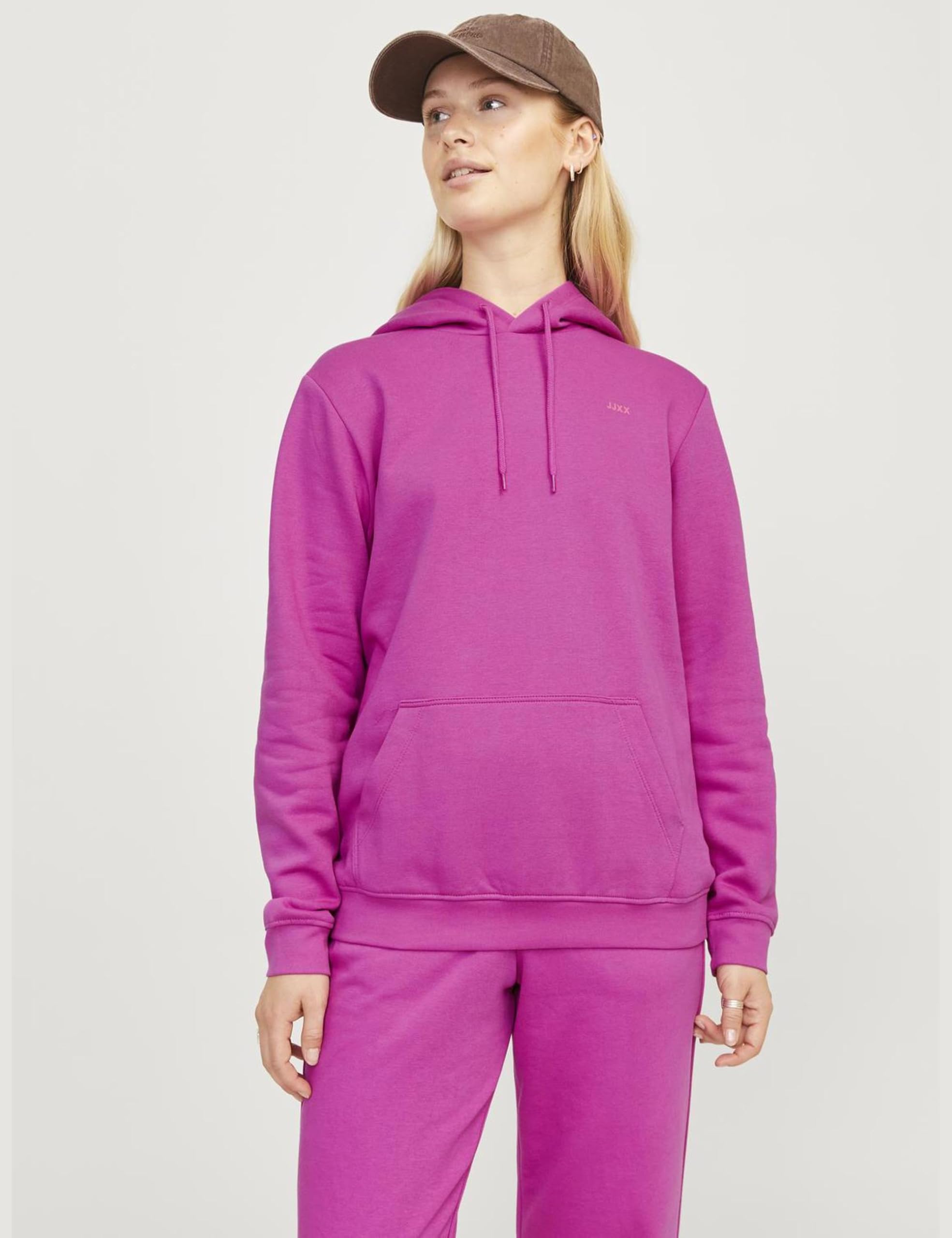 Jack & Jones Jxabbie RLX Ls Every Hood SWT Noos, fuksja czerwony/nadruk: karminowa róża Jjxx Logo, S