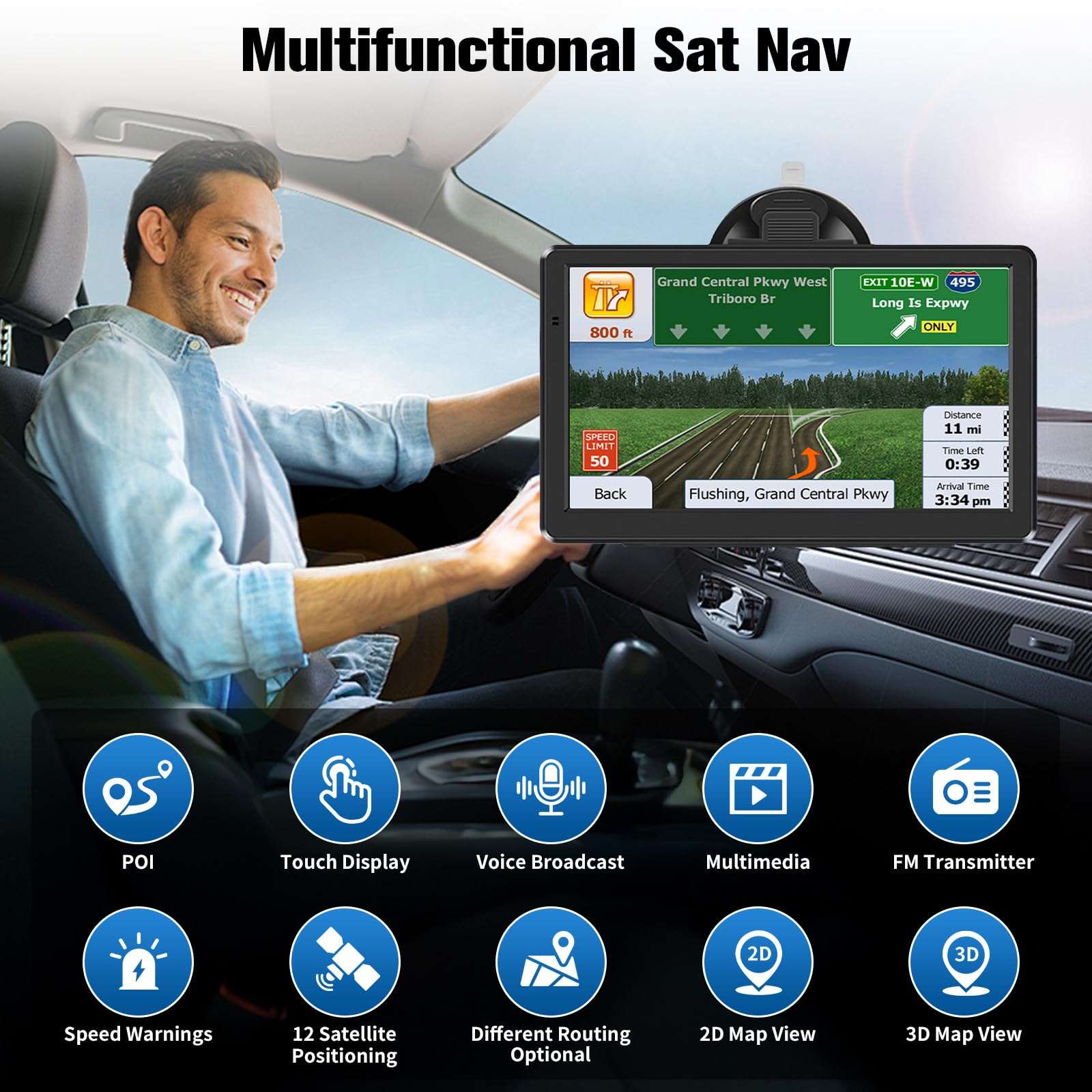 7 Inch Sat Navs, GPS Navigator Sat Nav for Car, Truck, Buses with 2025 UK Maps, Lifetime Free Updates, Real-Time Voice Guidance, Speed Camera Alerts, Lane Assist, and Comprehensive POI — view 4