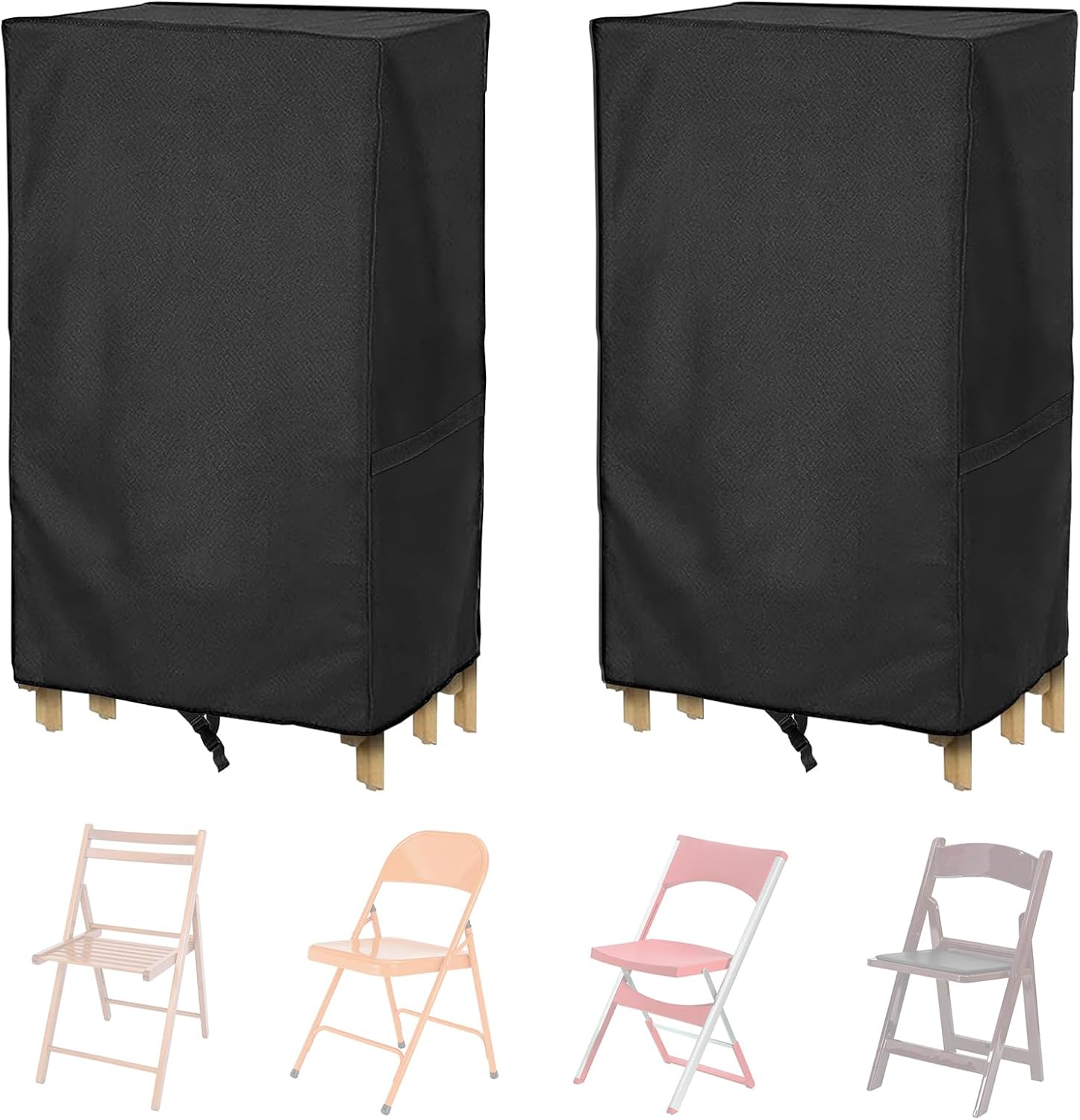 AKEfit Folding Chair Storage Bag for 2 Pack,600D Heavy Duty Waterproof for Plastic and Wooden Folding Chairs ,20'L x 12''W x 39''H-Black