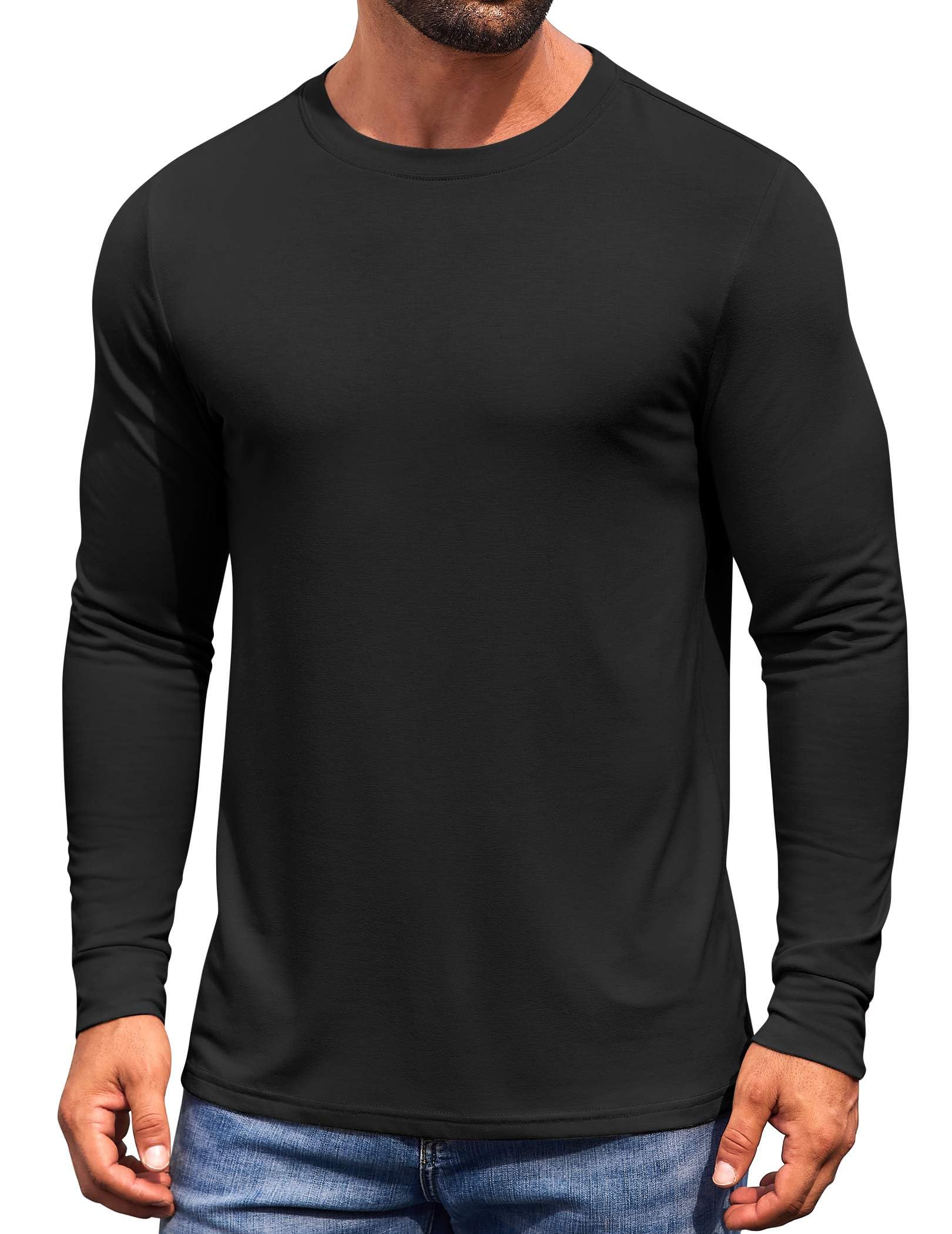 COOFANDY Mens Long Sleeve Tee Shirts Crew Neck T-Shirt Casual Pullover Basic Tees Soft Stretch Tshirts