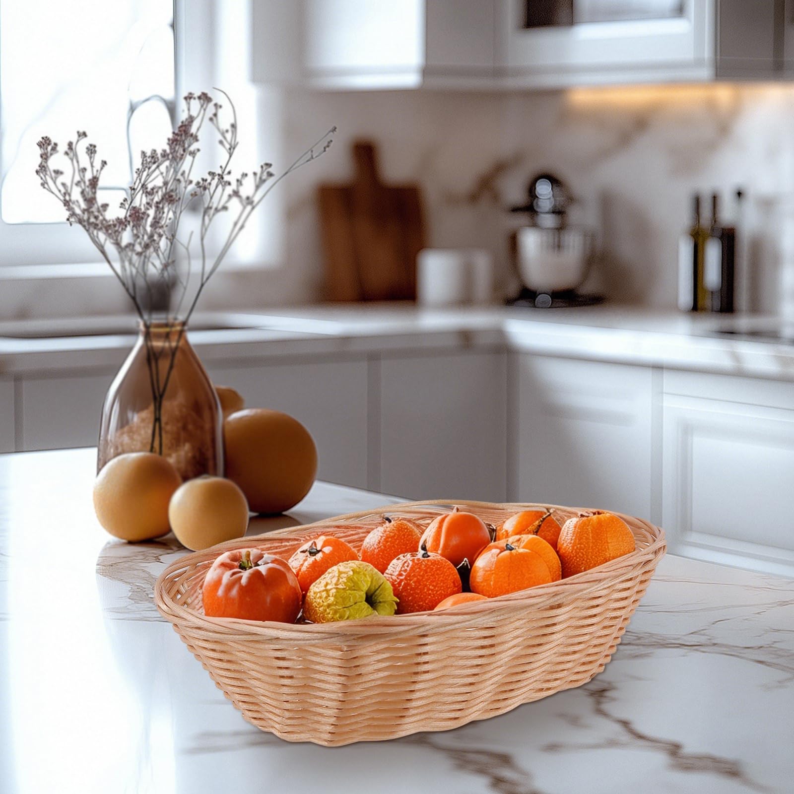 SINJEUN Lot de 15 corbeilles à pain ovales en plastique - 23 x 15 x 6,5 cm - Corbeille à pain ovale - Panier de rangement tressé - Pour cuisine, pain, fruits