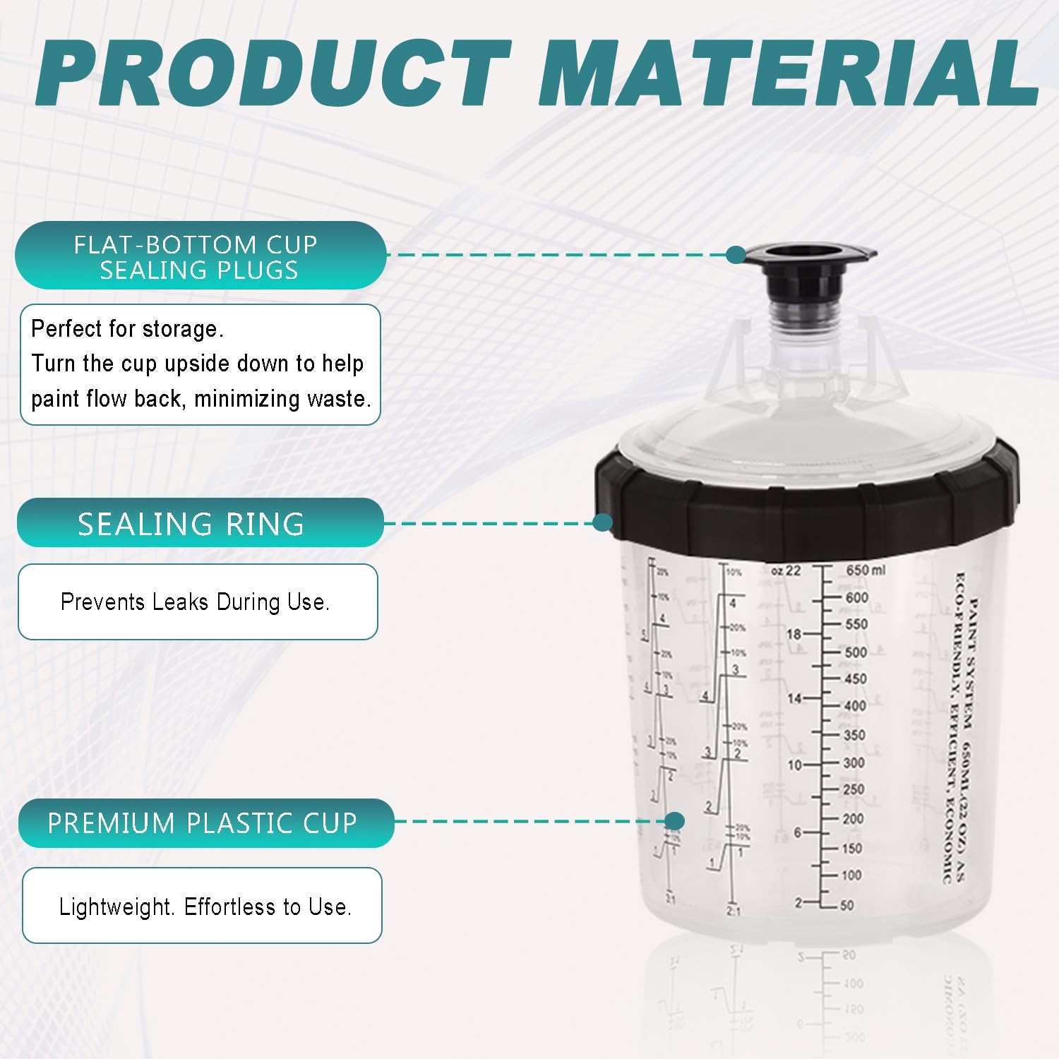 Disposable Paint Sprayer Mixing Cup Kit for Automotive Paint Gun, HVLP Paint Spray Paint Gun 125 Micron 22 oz (650ml) – Includes 50 Cup Liners, 50 Lids, 1 Hard Cup, 1 Retainer Ring & 10 Plugs