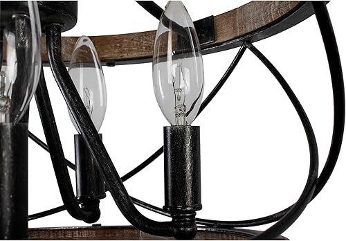 Miniatura 5 de Bella Depot Lámpara de araña rústica de madera con 5 luces, iluminación regulable, lámpara colgante ajustable para isla de cocina de 15.7 x 15.7