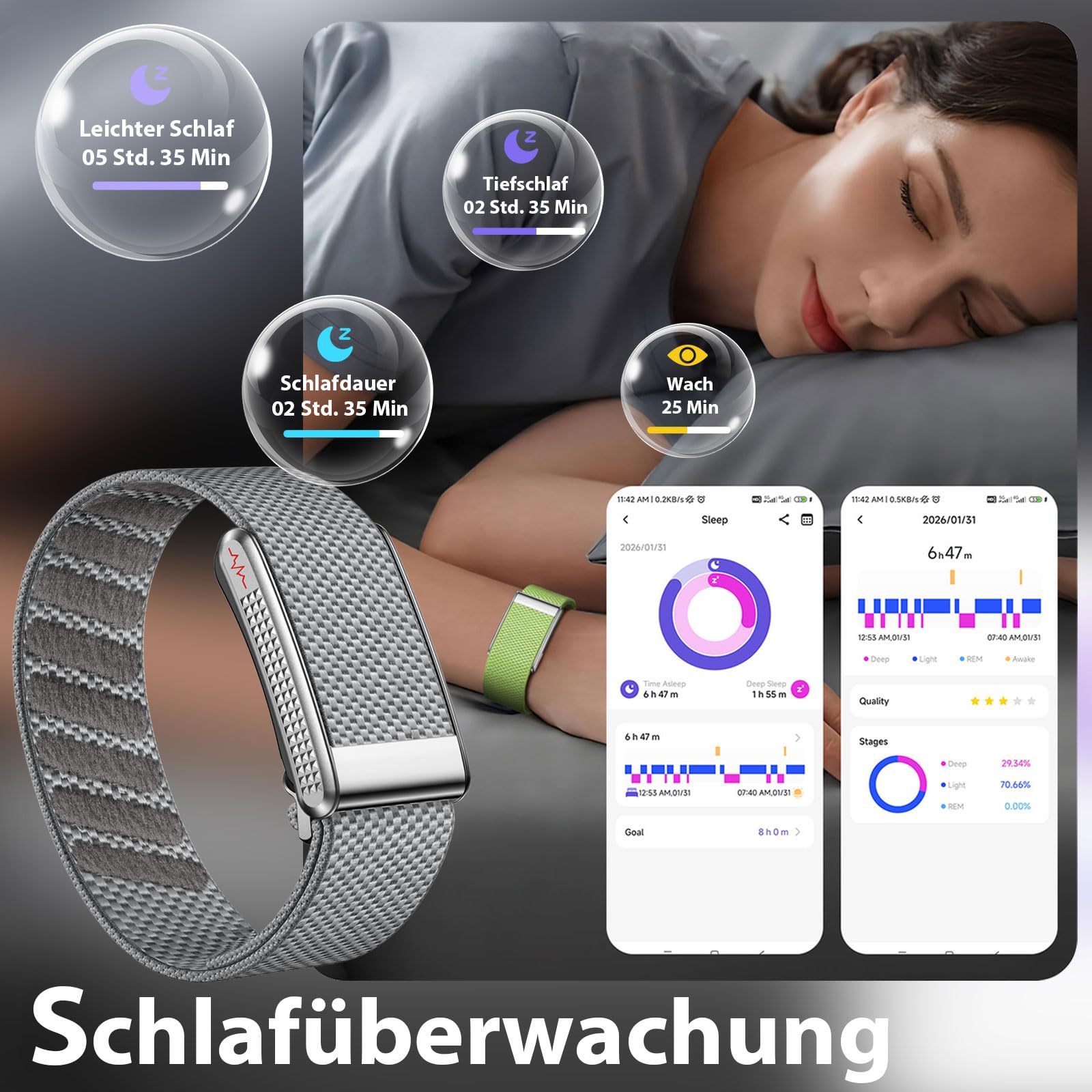 findtime Traqueur de fitness sans écran, tracker d'activité, bande connectée NFC, étanche IP68, calories, suivi de la distance, plusieurs modes sportifs, moniteur de sommeil, moniteur de fréquence