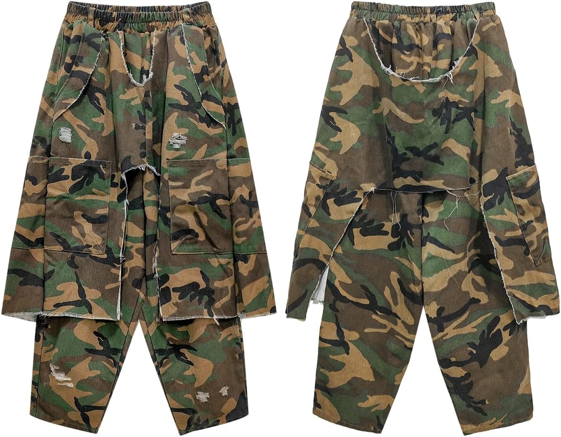 Vakkest Women's Harem Denim Pants Elastic High Waist Raw Trim Hem Patchwork Boyfriend Wide Leg Jeans with Pockets - Image 5