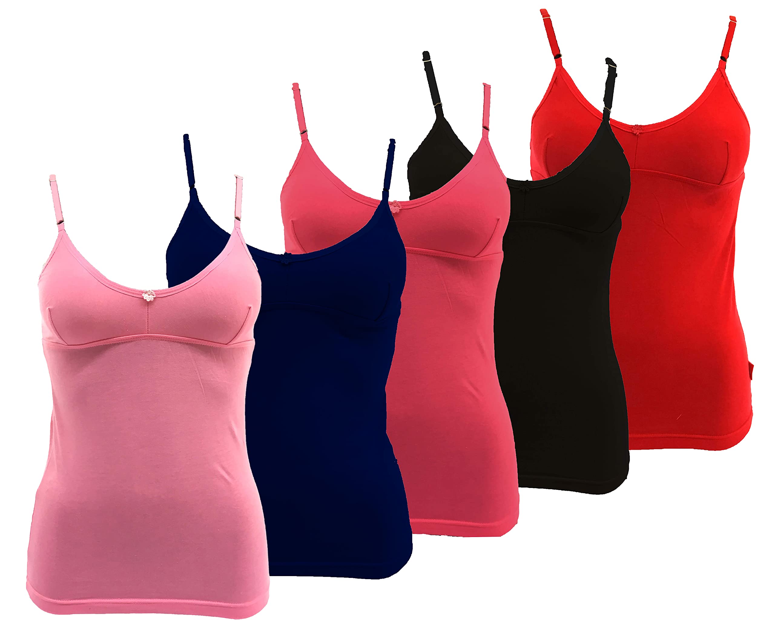 QD Women's Ladies Bra Adjustable Strap Slip Camisole Spaghetti Top Innerwear Pack of 5