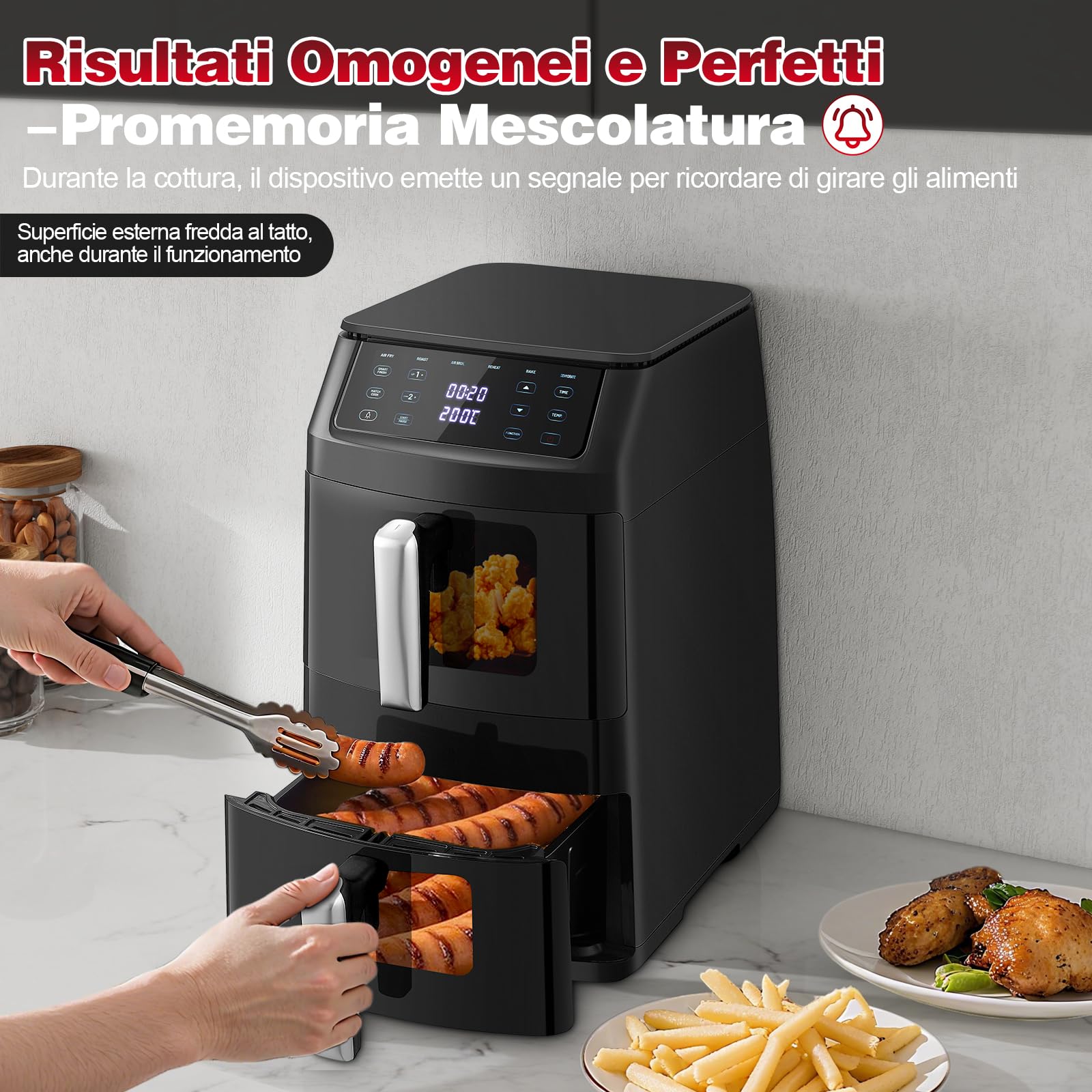TopStrong Friggitrice ad Aria Doppio Cestello, 11 Litri Air Fryer Verticale 2 Cestelli con Finestra, 40-220℃, 6 Funzioni, Compatta, 2500W, Fino a 8 Persone, Componenti Lavabili in Lavastoviglie