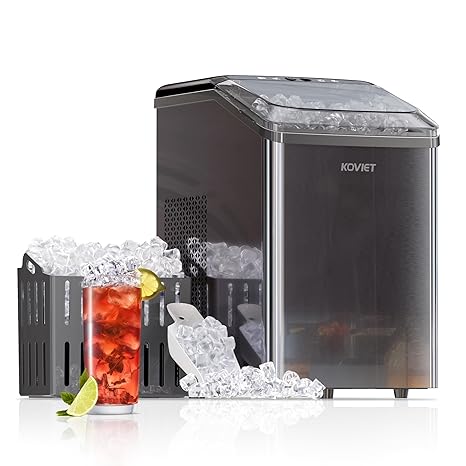 Nugget Ice Makers Countertop, Soft Pebble Ice Machine, Chewable Crushed Pellet Ice 42lbs/Day, Self-Cleaning Drainpipe Ice Maker for Party, Home, Kitchen, Bar, Office, Black