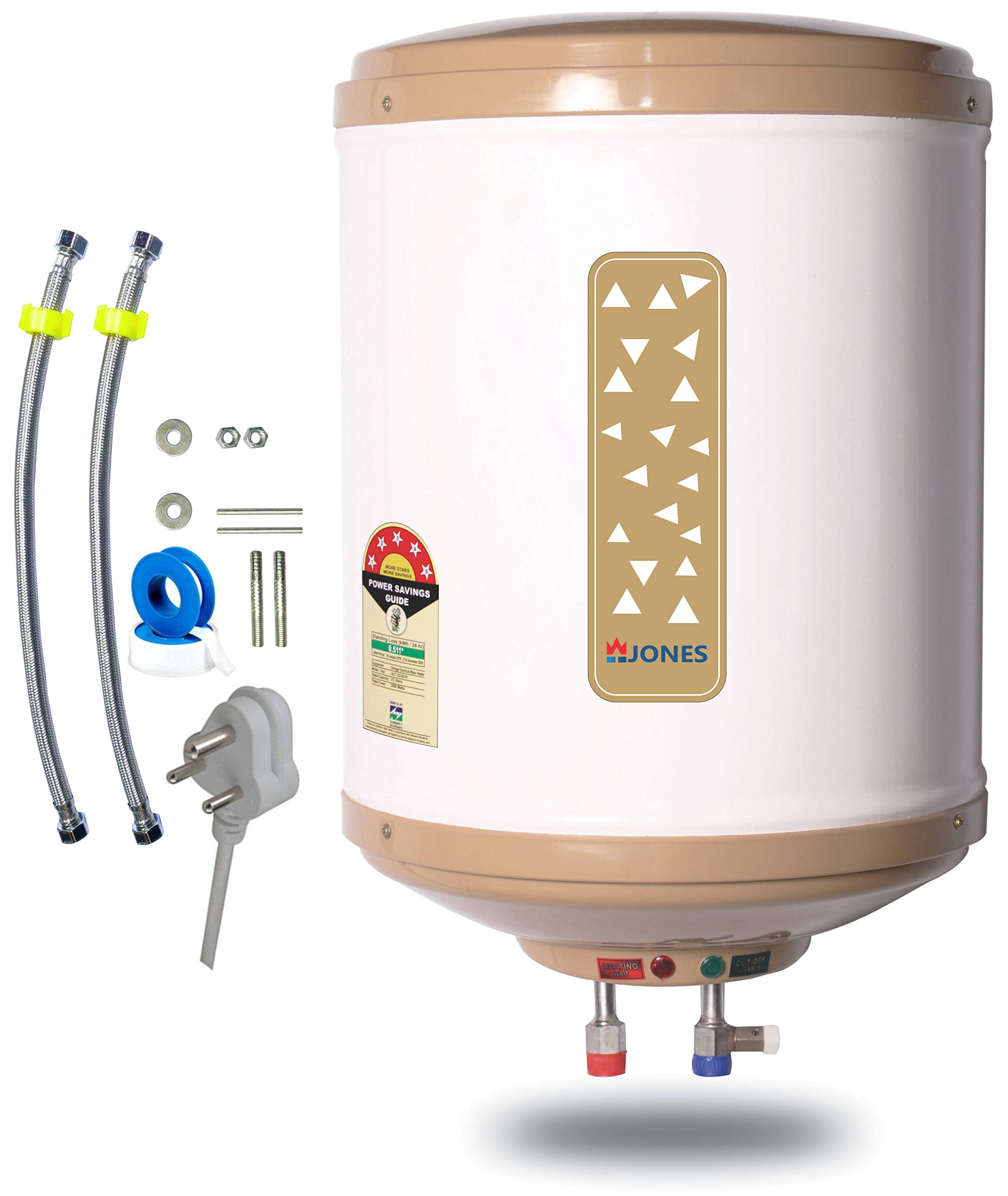 Jones Shakti 15 ltr with Free Installation Kit Automatic Storage Water Heater with Multiple Safety System & Anti-Rust Coating 5 Star Rated (Ivory, 15 Ltr)