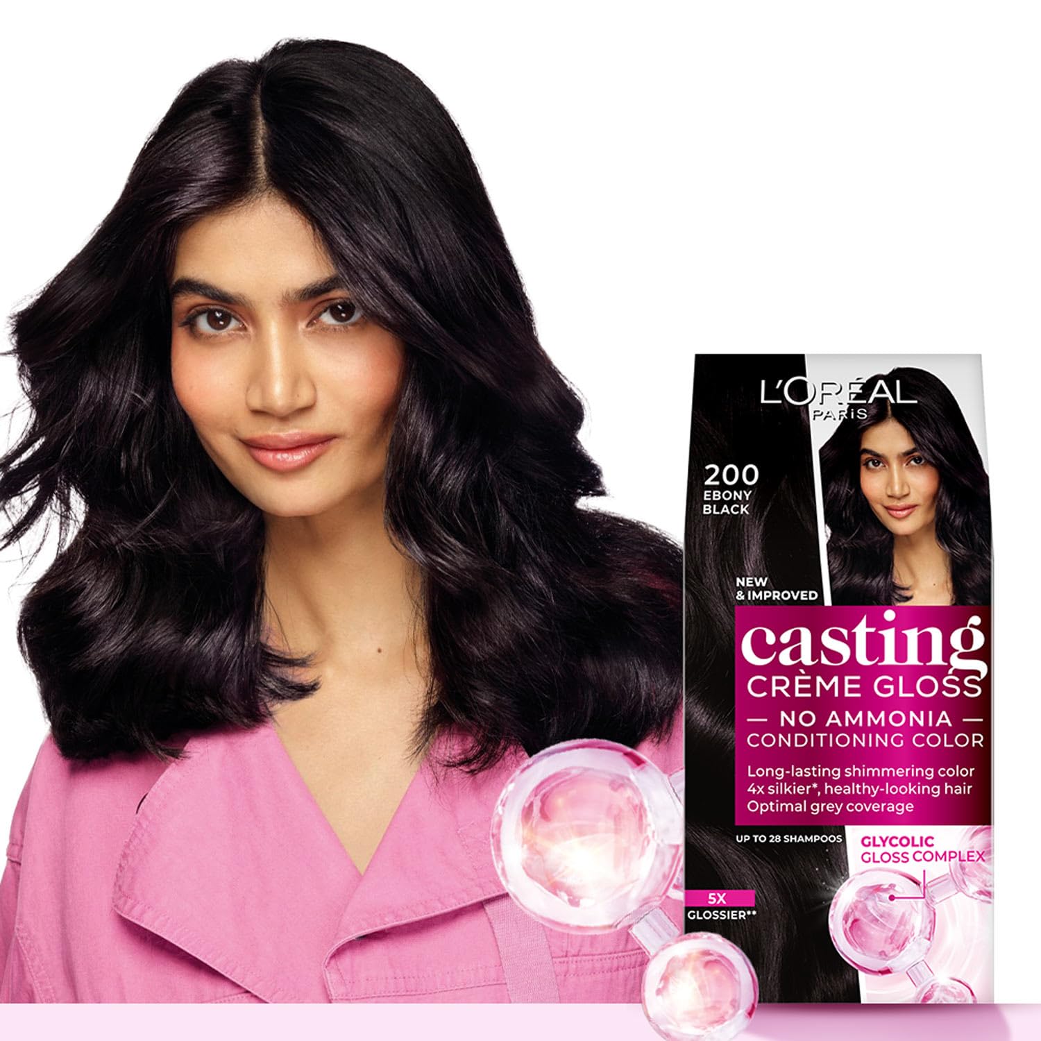 L'Oreal Paris Casting Crème Gloss Conditioning Hair Color, 87.5g + 72ml - Ebony Black 200 (Pack of 1)