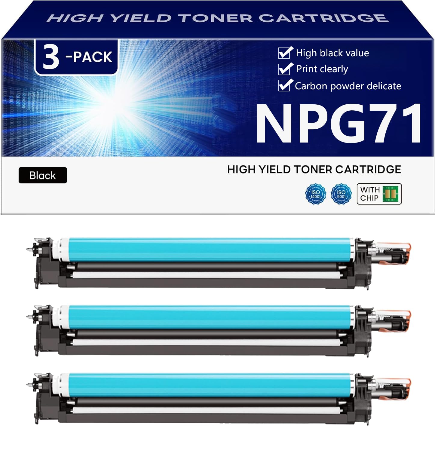 NPG71 Tamburo di Ricambio ad alta Capacità per Canon imageRUNNER ADVANCE C5535 C5540 C5550 C5560 Stampanti, 80000 Pagine,Black-3 pack