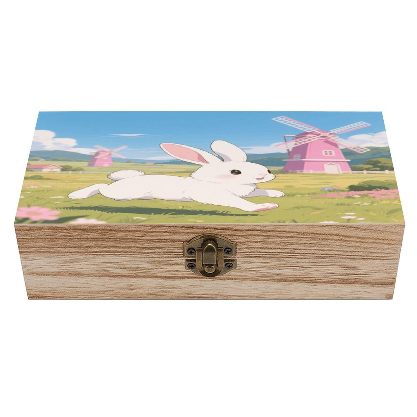 VstaDank European Rabbit Wooden Storage Box Vintage Wood Box with Lid Large Wooden Jewelry Boxes DIY Wood Gift Boxes Exquisite Jewelry Case Art Stash Keepsake Storage Case