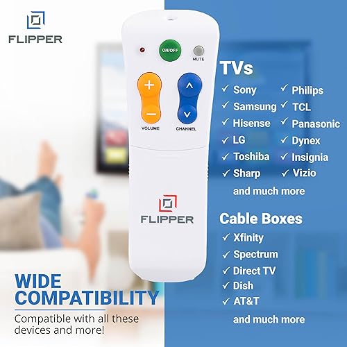 Miniatura 4 de Flipper Control remoto universal de TV con botón grande para personas mayores, control de 2 dispositivos, fácil configuración y gestión programable