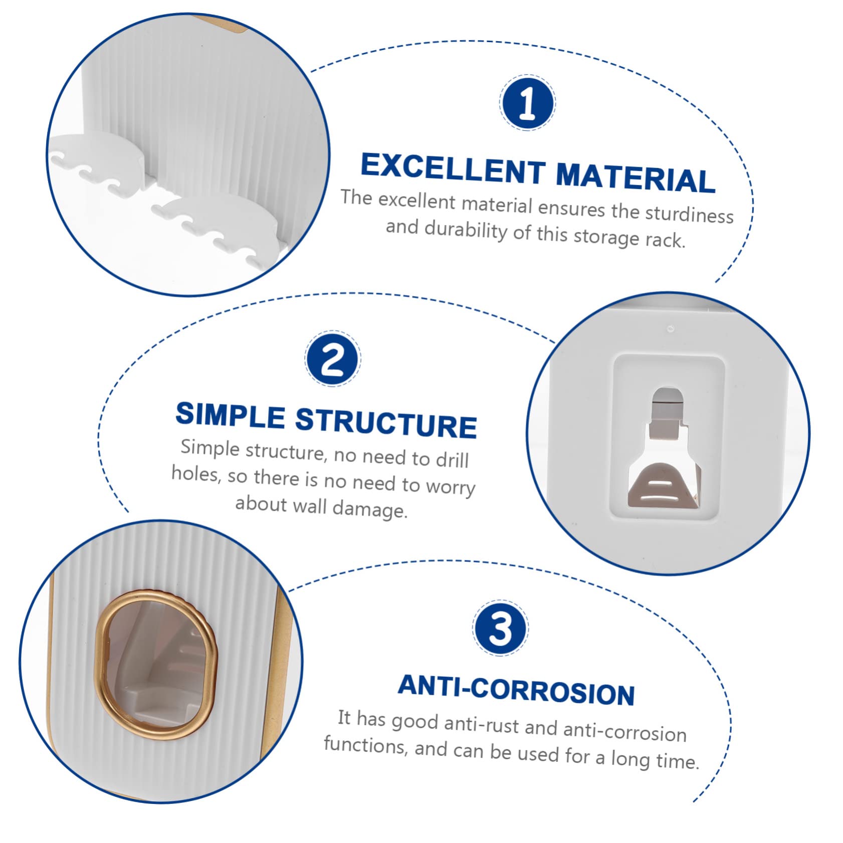 Amosfun Portaspazzolini da Bagno da Parete in Abs, Installazione senza Fori, Multifunzione, Bianco, per Casa e Hotel, Organizzatore per Oggetti da Toilette