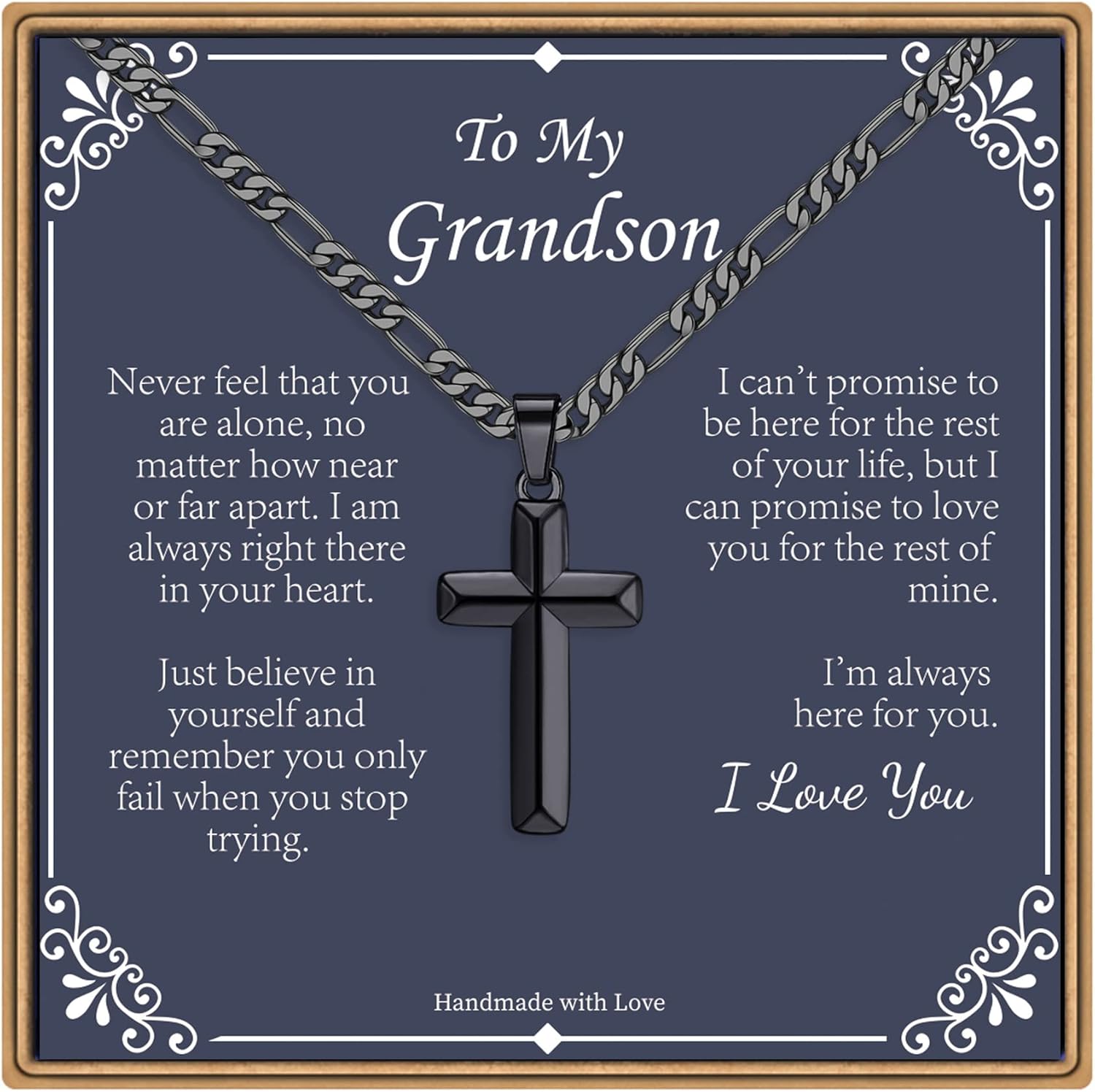 IEFLIFE Cross Necklace Gifts for Men, Silver/Black/Gold Cross Necklace, Figaro Chain for Men, Fathers Day Christmas Baptism Religious Christian Gift for Dad Son Grandpa Boyfriend Husband