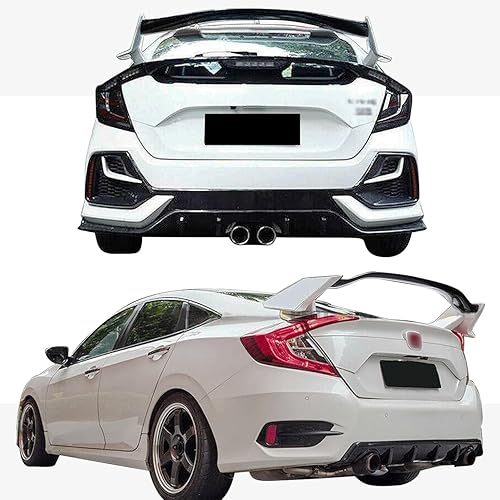 TOPAZ Alerón de maletero tipo R estilo negro y blanco para Honda Civic 5 puertas FK4 FK7 Hatchback 2016-2021
