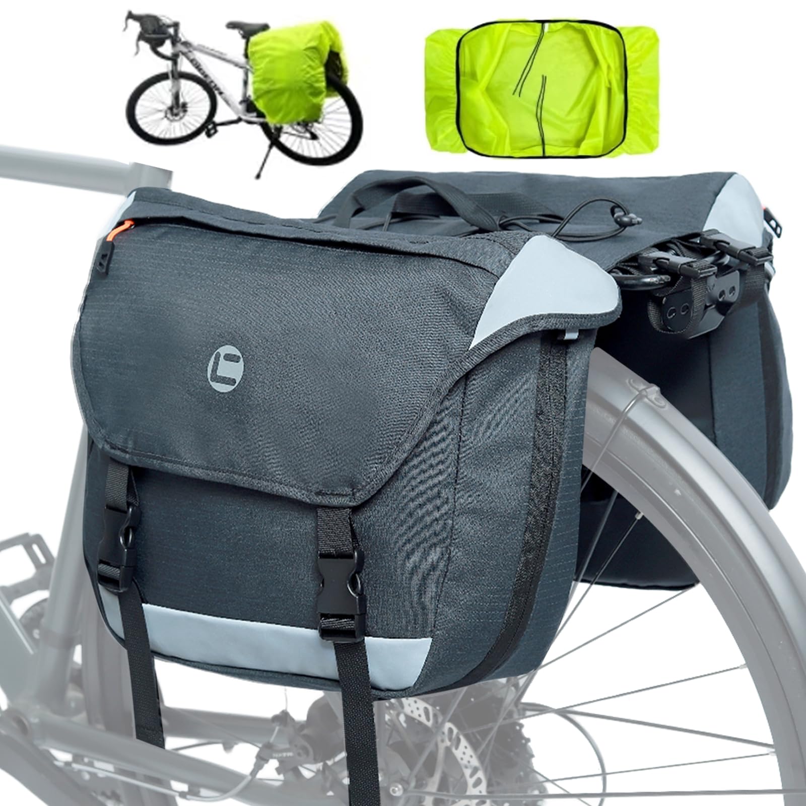 Sacoche de vélo pour porte-bagages, 25 à 35 l, double sacoche étanche | Sacoche double pour porte-bagages, porte-bagages avec réflecteurs et poignée, pour VTT
