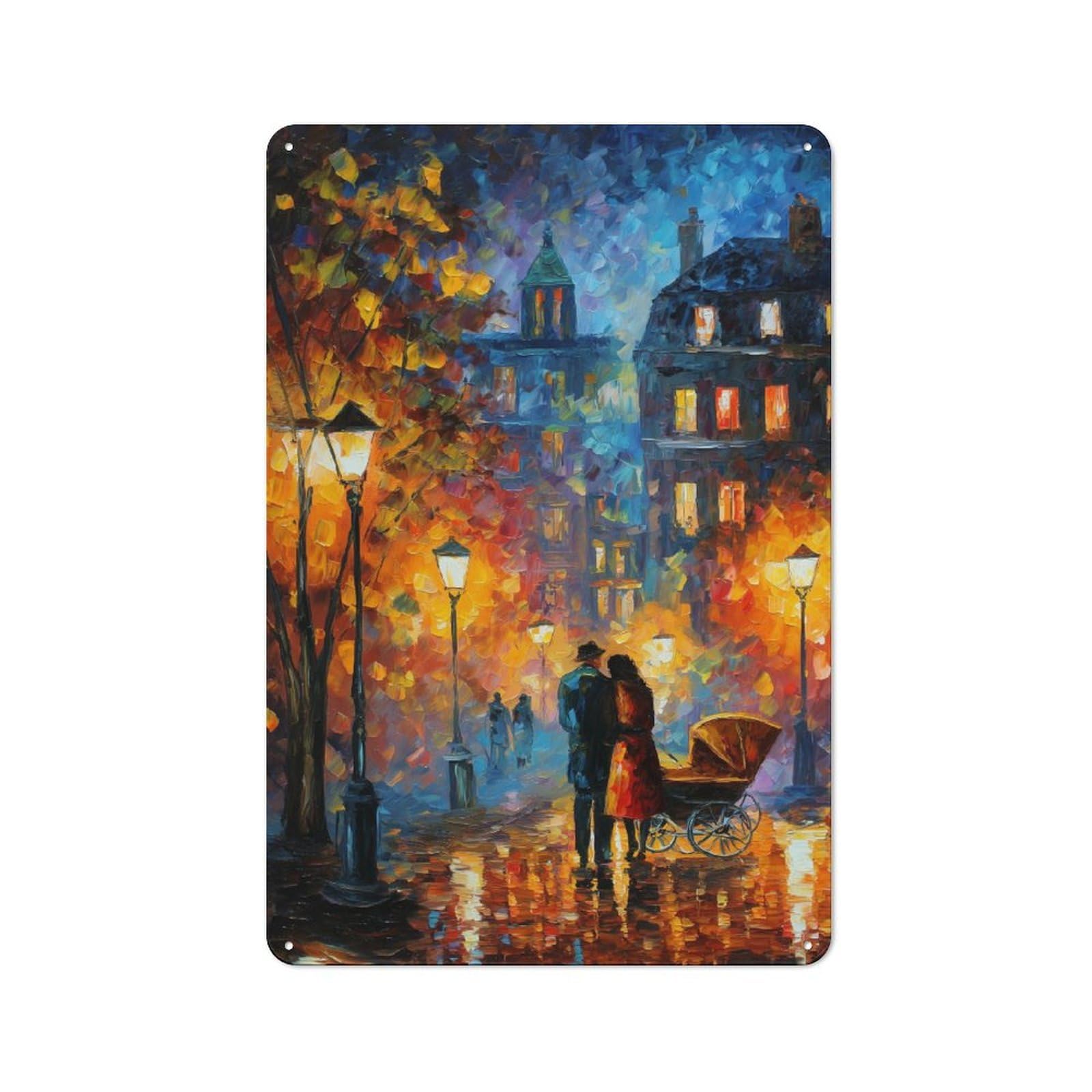 Junmoney Evening Embrace On A Rainy Street Vintage Metal Sign 30X20cm For Guest Room Or Hallway, Suited To Guest Room Decorators