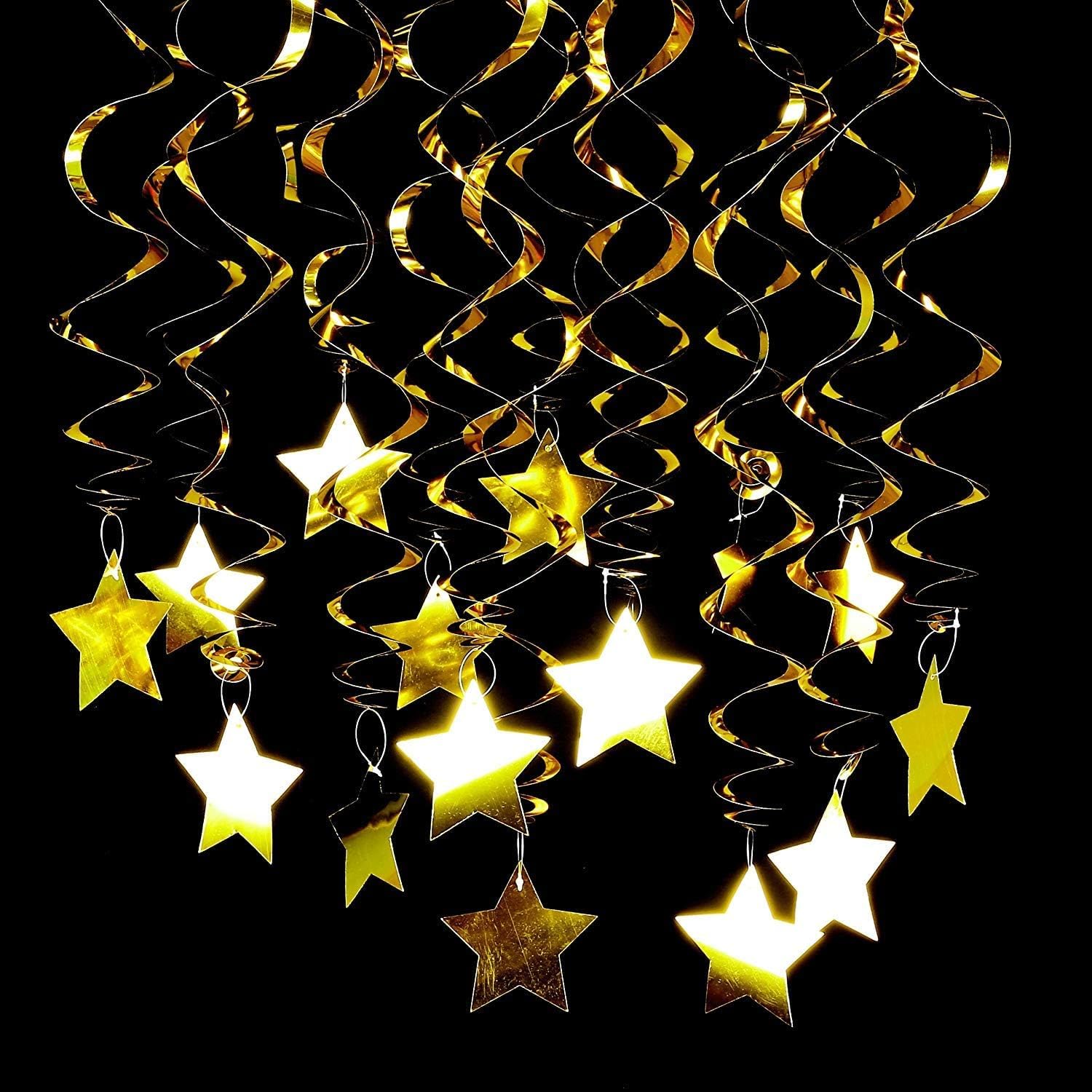 24 Pezzi Ghirlanda a Spirale a Forma di Stella, Spirale da Appendere al Soffitto, Stelle Filanti da Appendere, Decorazioni a Spirale per Compleanno, Matrimonio, Carnevale, Natale, Feste (Oro)