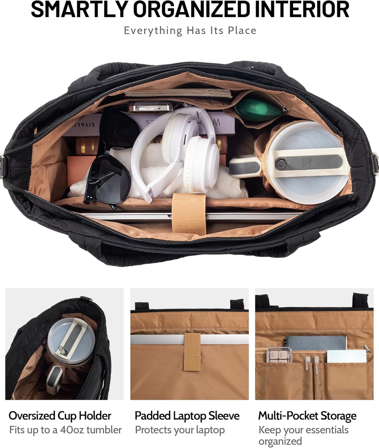 Puffer Tote Bags for Women, Quilted Puffy Laptop Bag with Luggage Sleeve & Cup Holder for Travel Work Teacher Nurse - Image 3